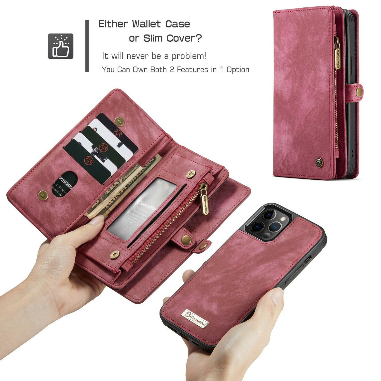 Magnetic Zipper Leather Wallet Case For iPhone - carolay.co