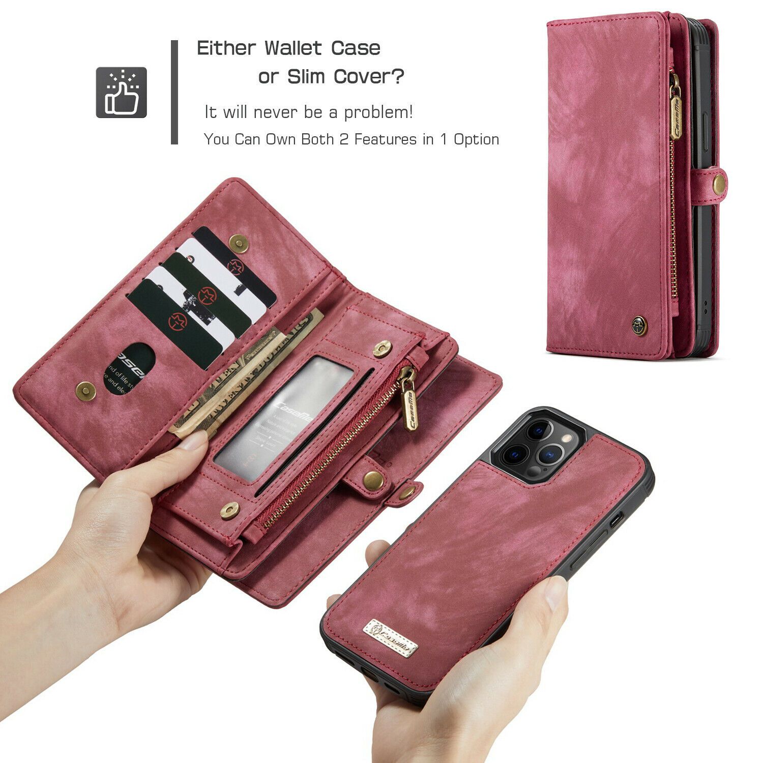 Magnetic Zipper Leather Wallet Case For iPhone - carolay.co