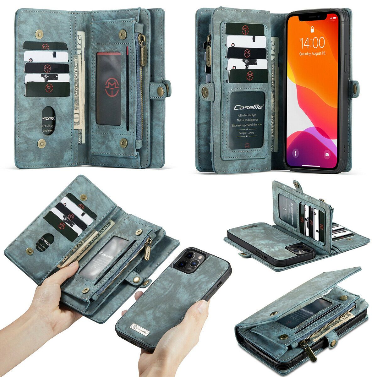 Magnetic Zipper Leather Wallet Case For iPhone - carolay.co
