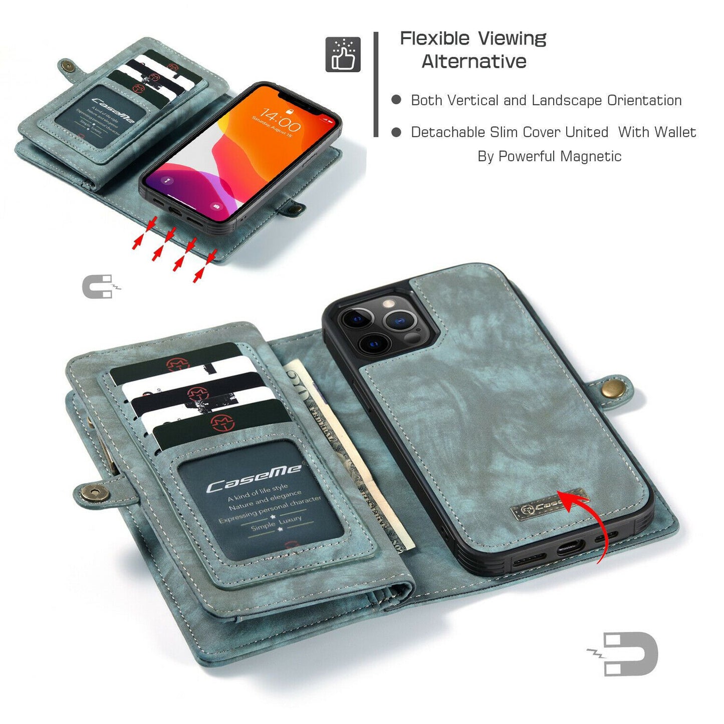 Magnetic Zipper Leather Wallet Case For iPhone - carolay.co