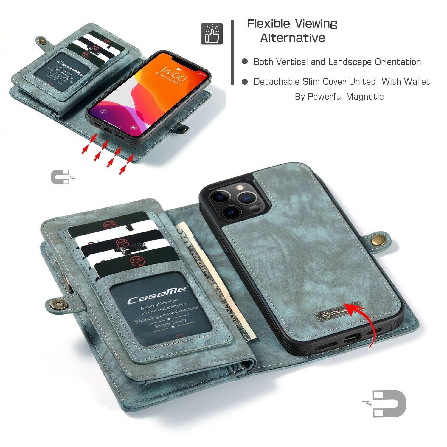 Magnetic Zipper Leather Wallet Case For iPhone - carolay.co