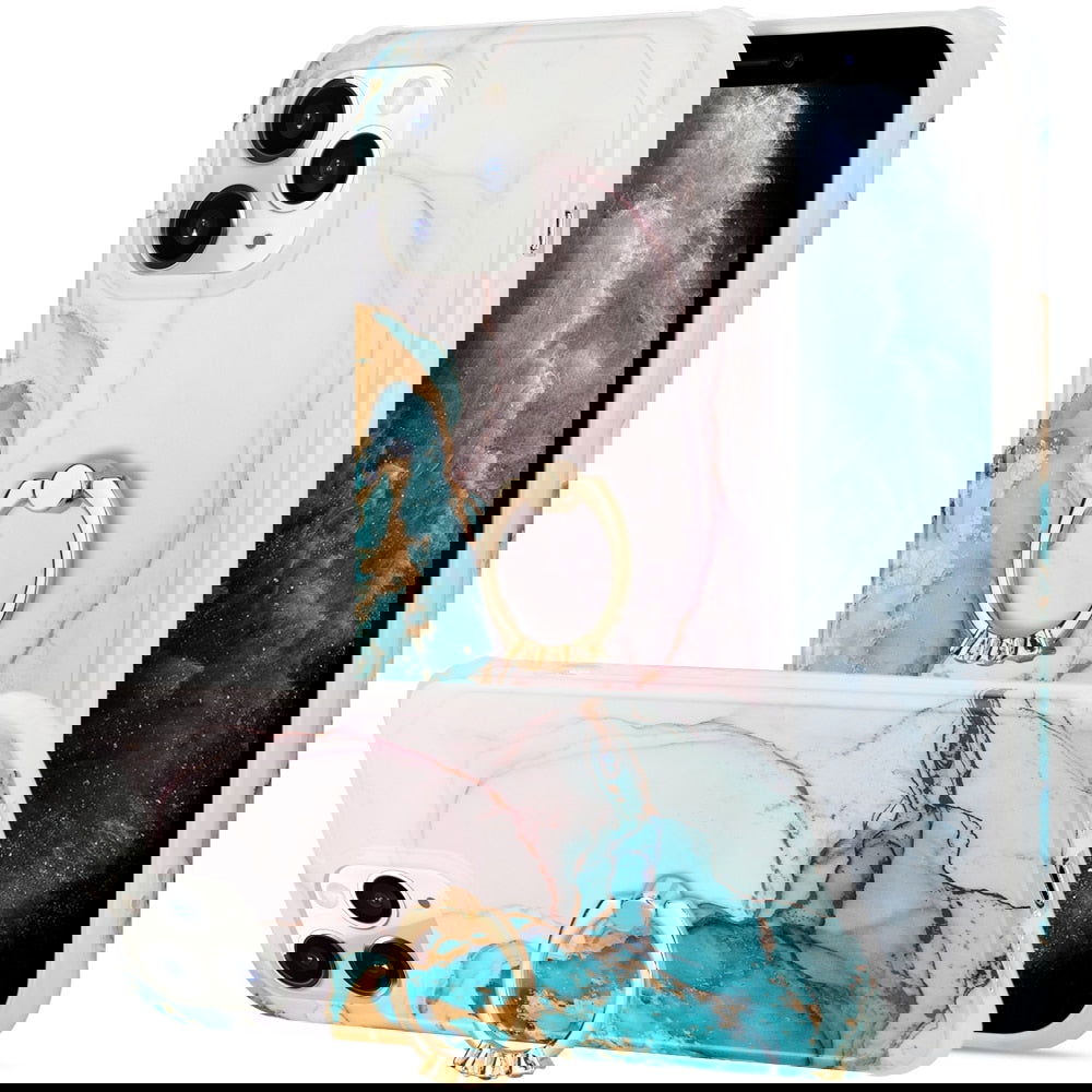 Marble Design Ring Stand Case Geometric Soft Shockproof for iPhone - carolay.co