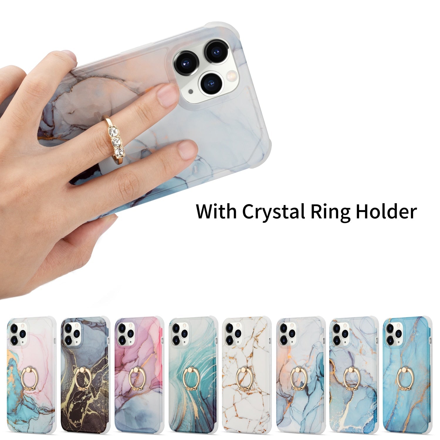 Marble Design Ring Stand Case Geometric Soft Shockproof for iPhone - carolay.co