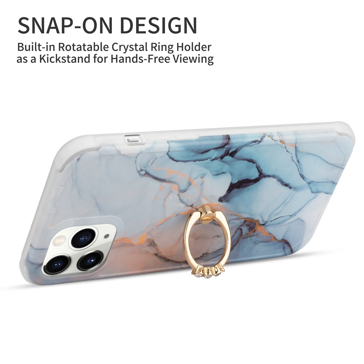 Marble Design Ring Stand Case Geometric Soft Shockproof for iPhone - carolay.co