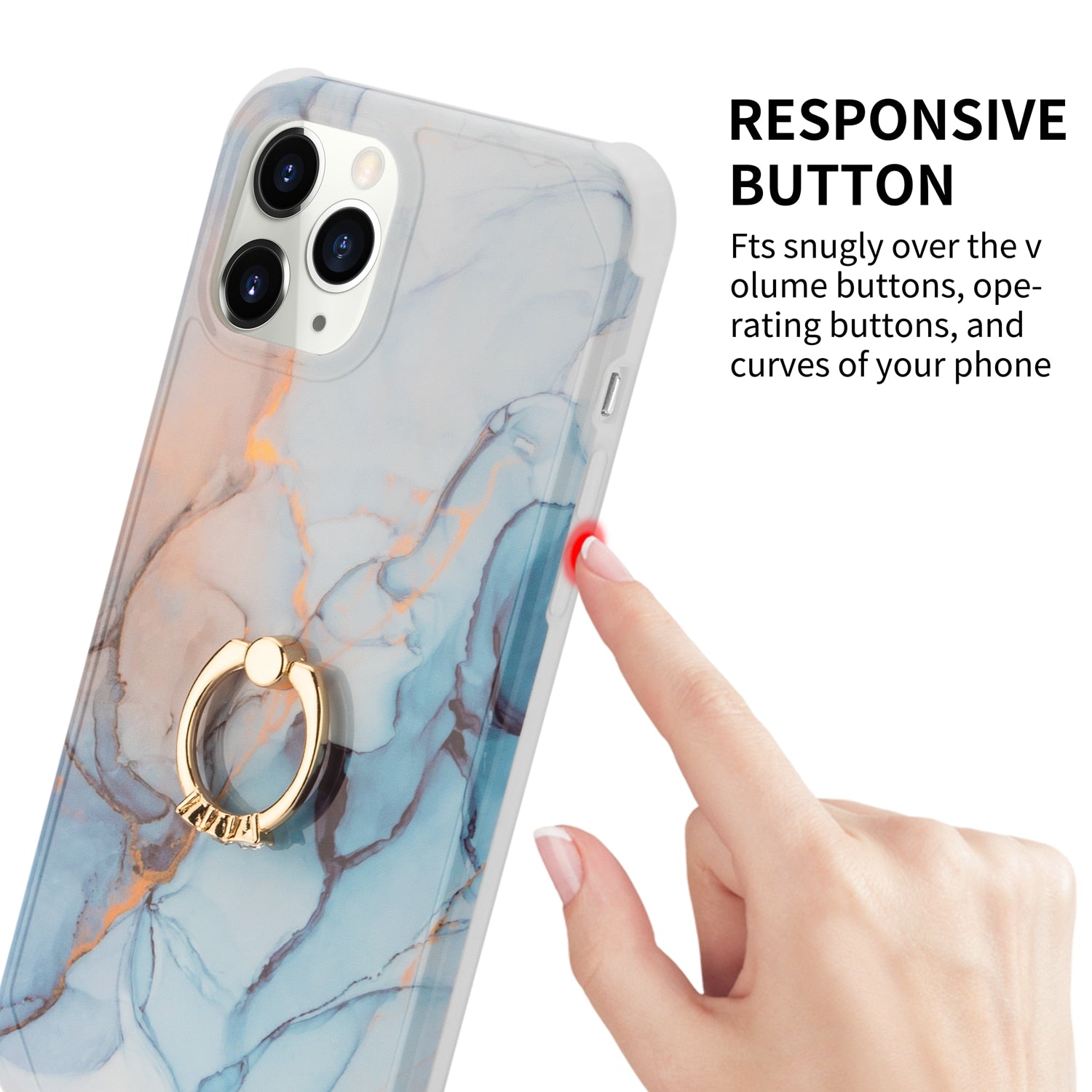 Marble Design Ring Stand Case Geometric Soft Shockproof for iPhone - carolay.co