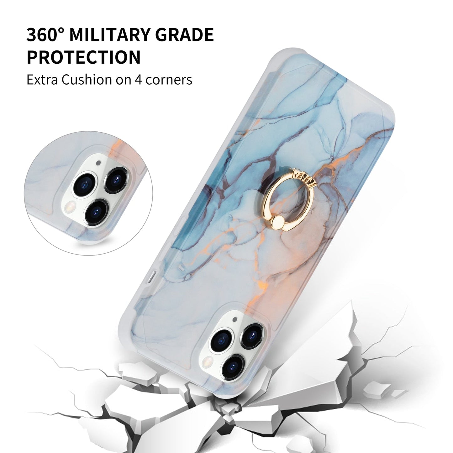 Marble Design Ring Stand Case Geometric Soft Shockproof for iPhone - carolay.co