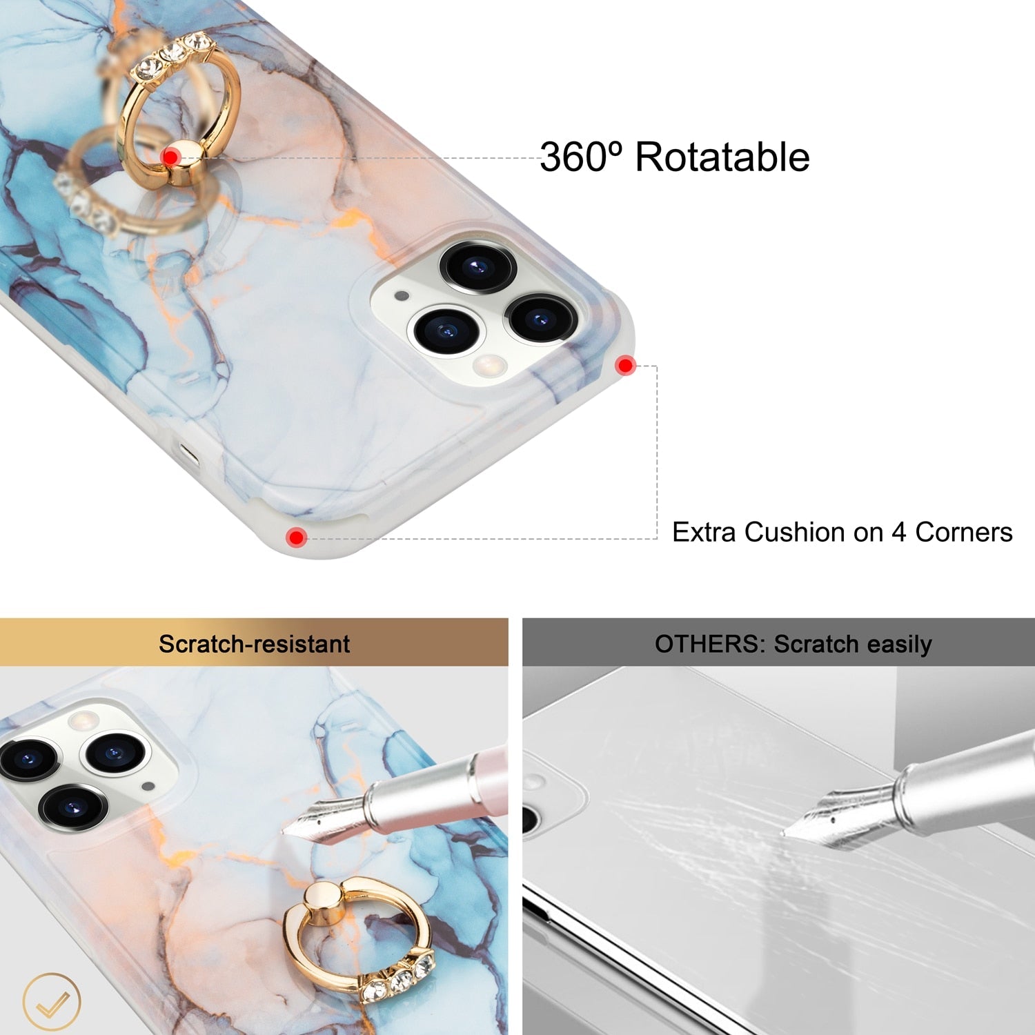 Marble Design Ring Stand Case Geometric Soft Shockproof for iPhone - carolay.co