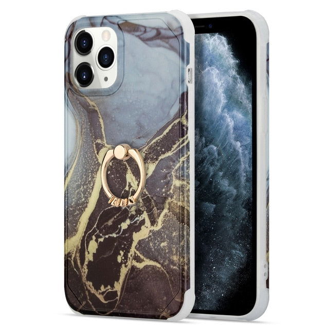 Marble Design Ring Stand Case Geometric Soft Shockproof for iPhone - carolay.co