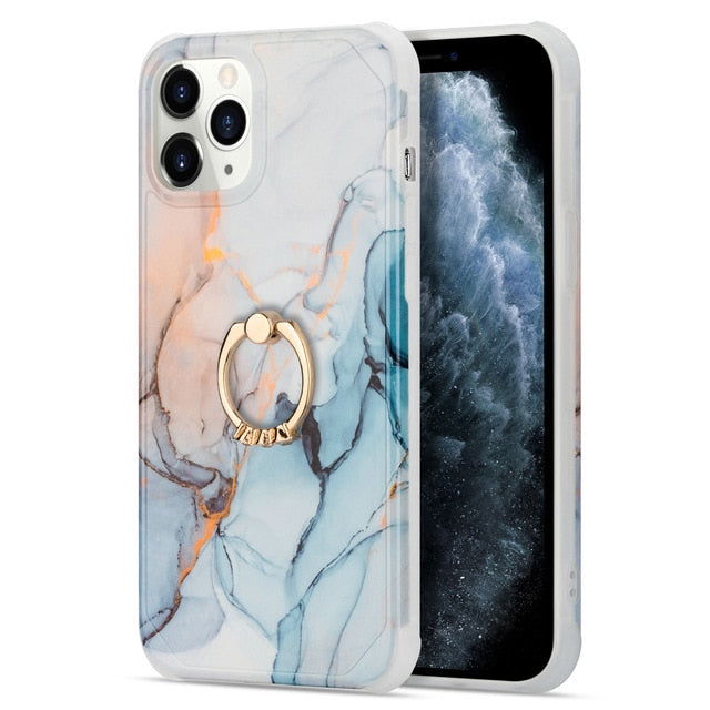 Marble Design Ring Stand Case Geometric Soft Shockproof for iPhone - carolay.co