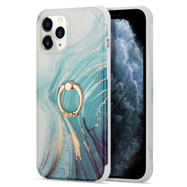 Marble Design Ring Stand Case Geometric Soft Shockproof for iPhone - carolay.co