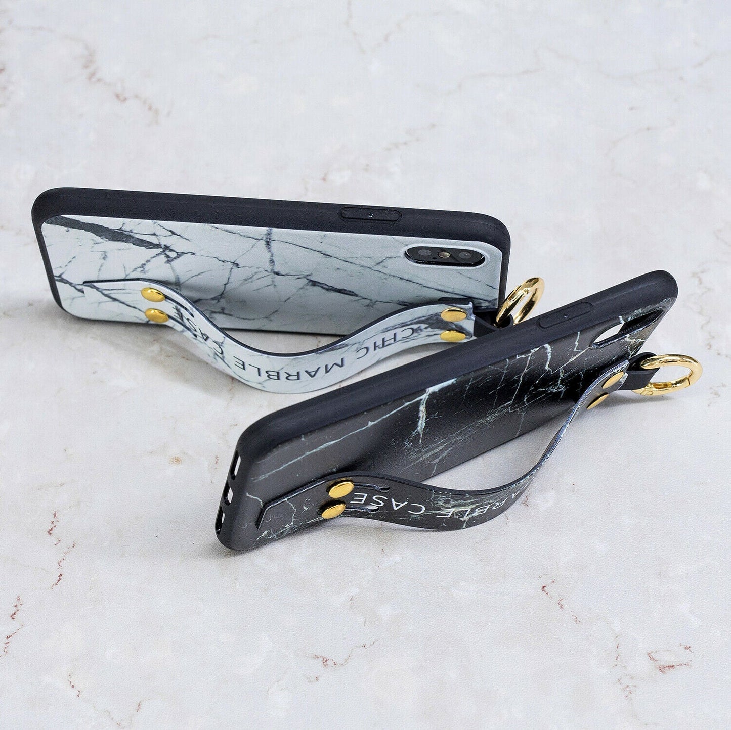 Marble Pattern Leather Wrist Band Stand Cover For iPhone - carolay.co