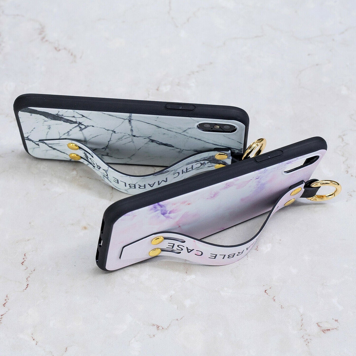 Marble Pattern Leather Wrist Band Stand Cover For iPhone - carolay.co