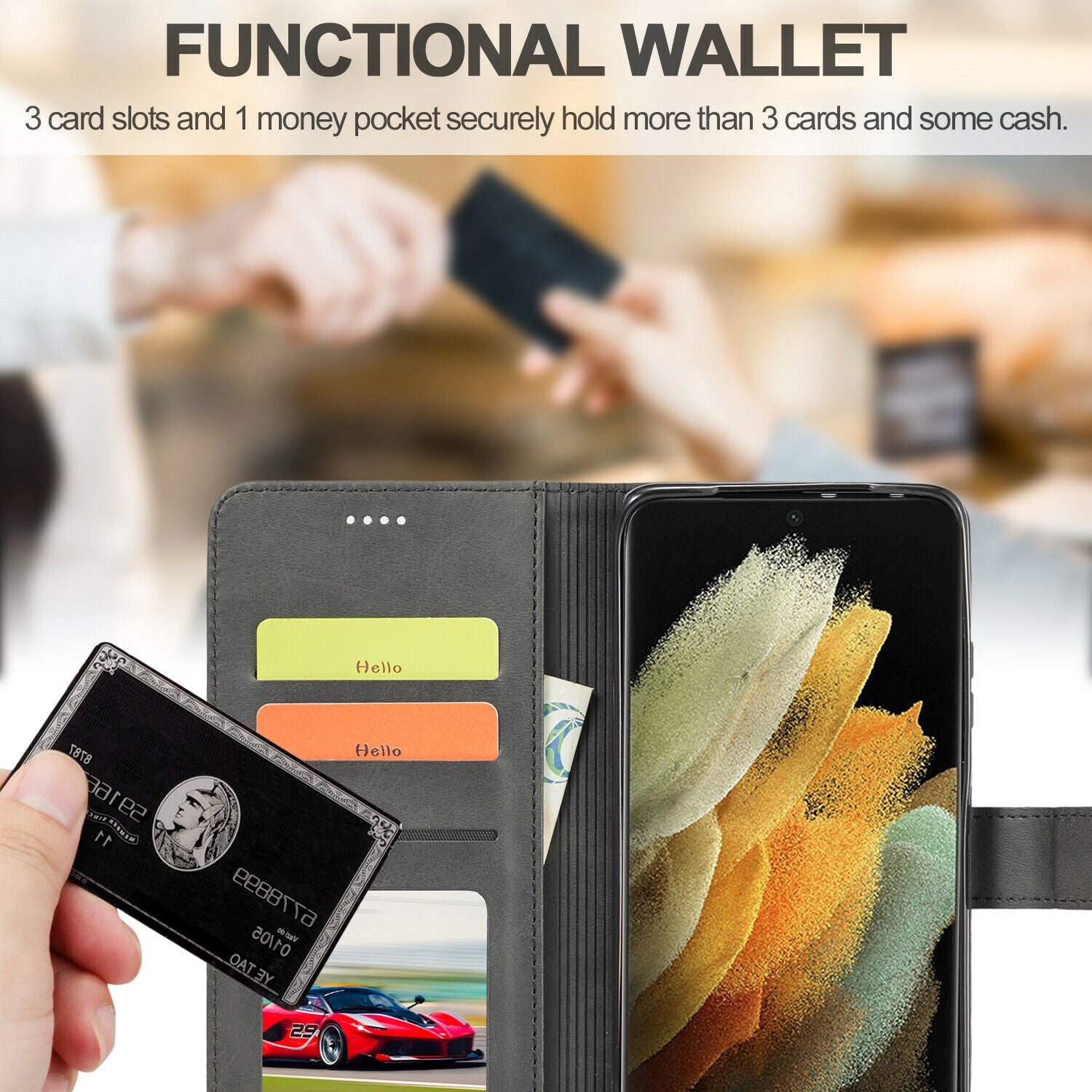 Men's Leather Magnetic Wallet Case for Samsung Galaxy S21 - carolay.co