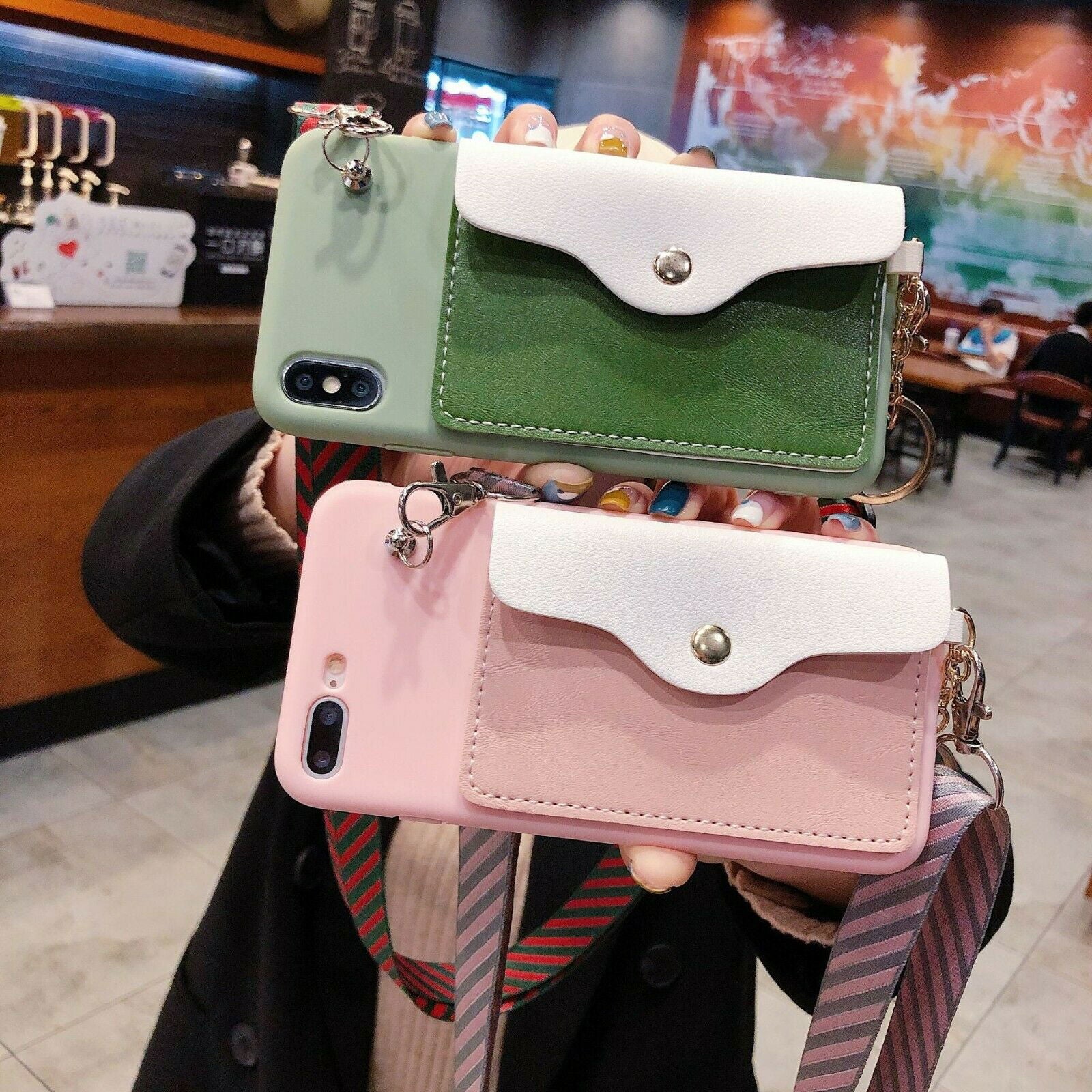Stylish Wallet Cards Holder Bracket Lanyard Silicone Case For iPhone - carolay.co