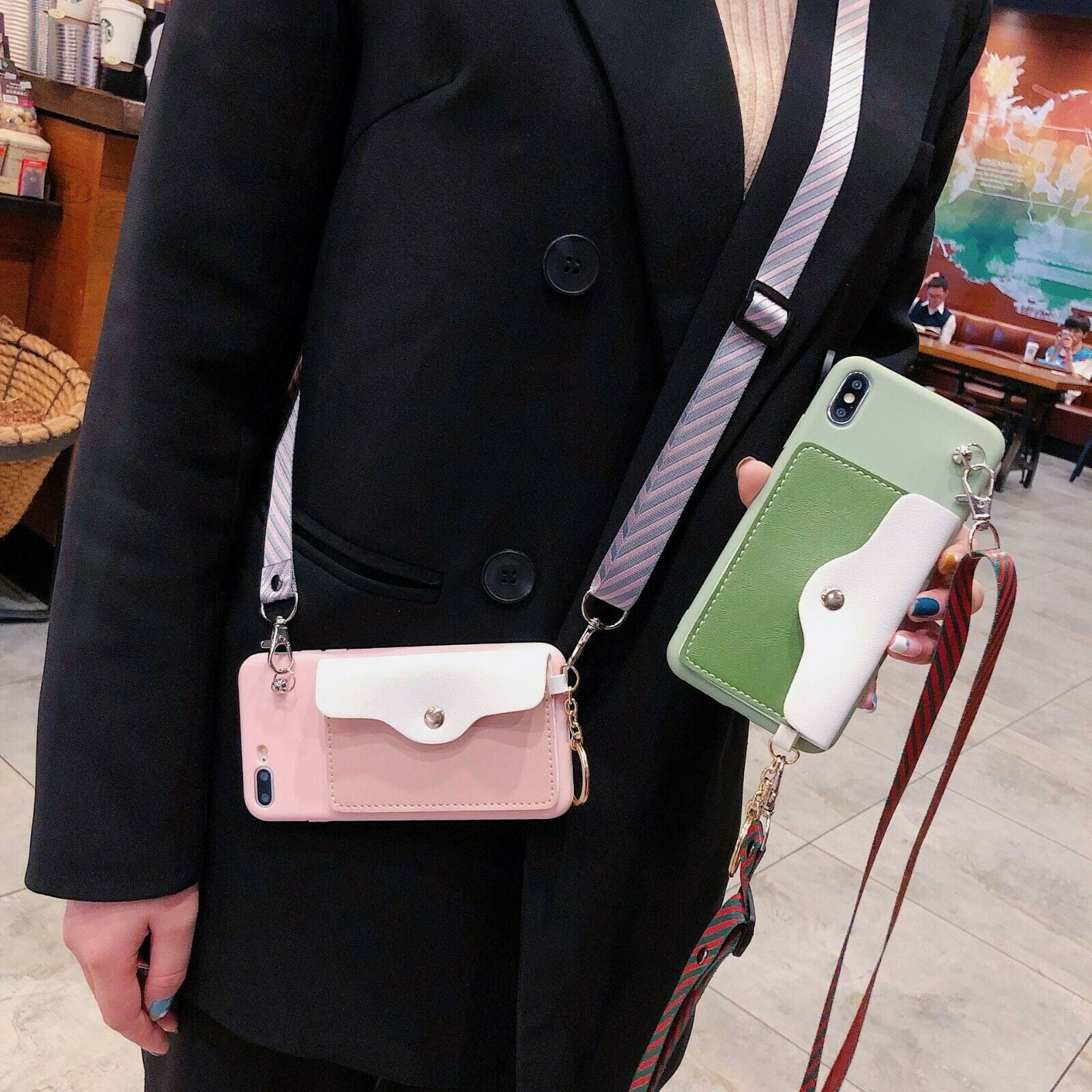 Stylish Wallet Cards Holder Bracket Lanyard Silicone Case For iPhone - carolay.co