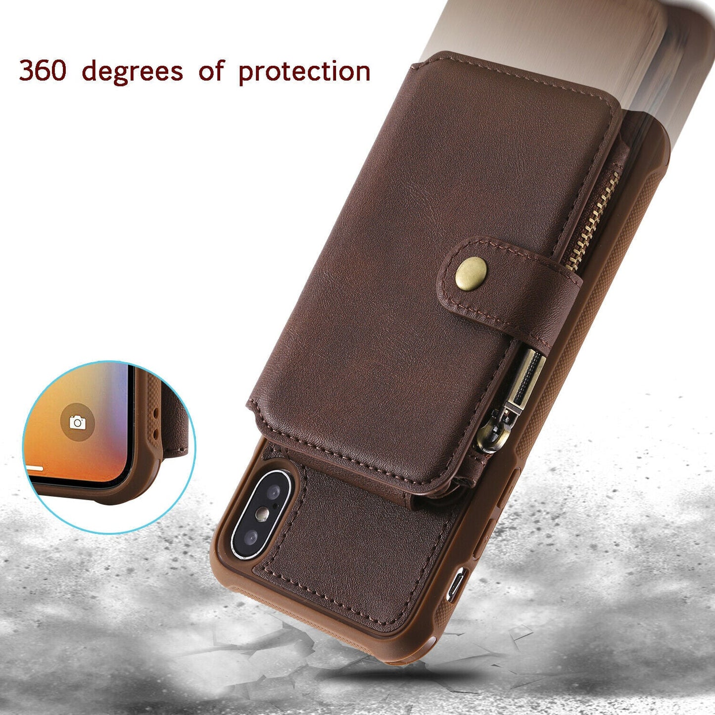 Zipper Multifunction Wallet Card Slot Leather Stand Case For iPhone - carolay.co