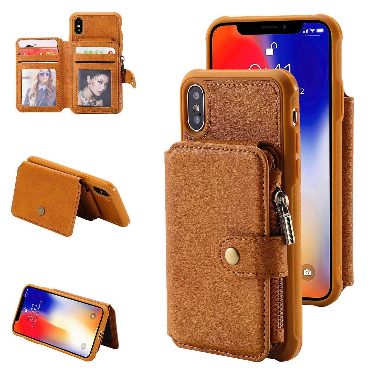 Zipper Multifunction Wallet Card Slot Leather Stand Case For iPhone - carolay.co