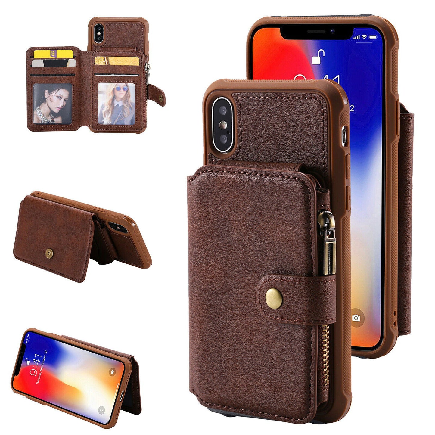 Zipper Multifunction Wallet Card Slot Leather Stand Case For iPhone - carolay.co