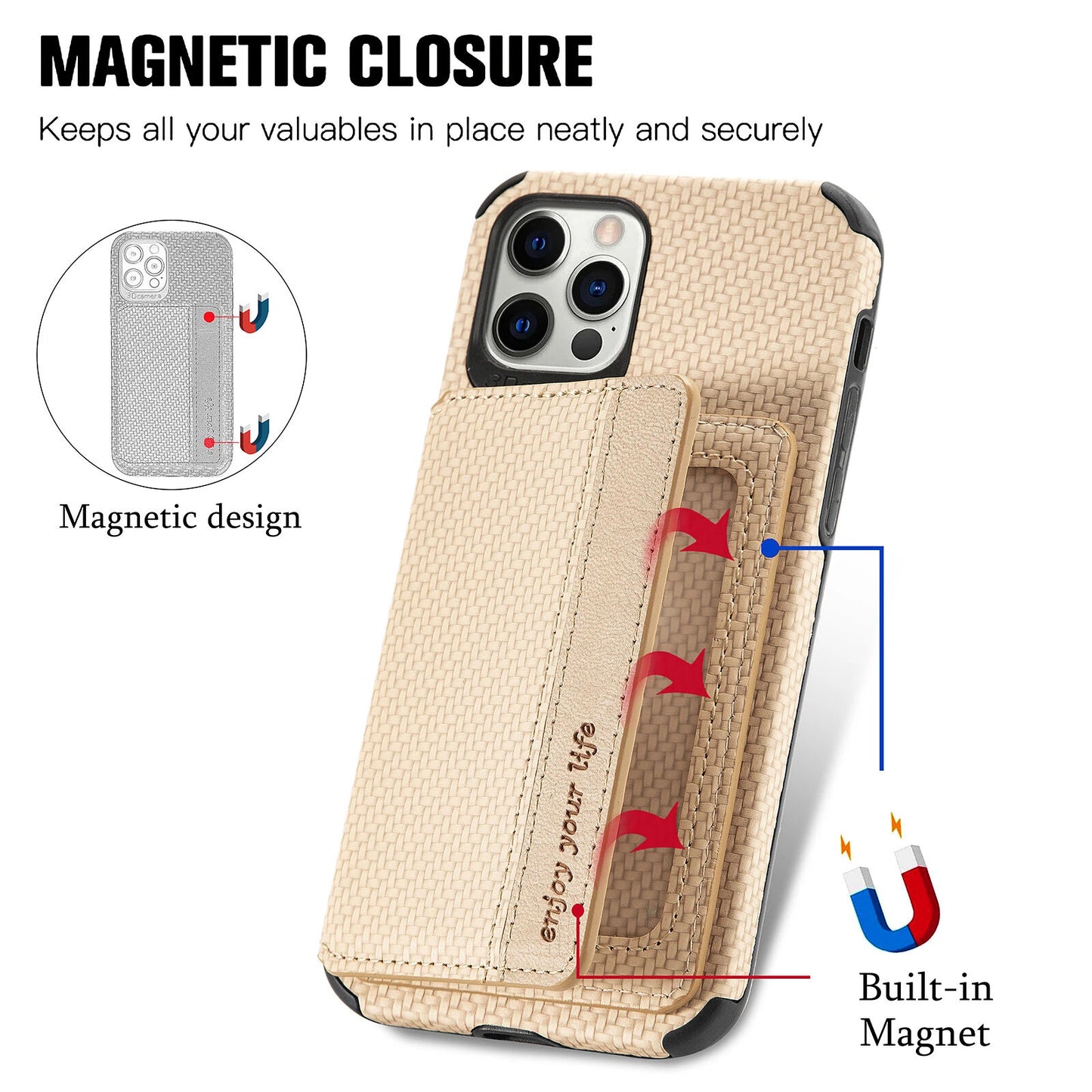 Magnetic Flip Wallet Case for iPhone 16 15 14 13 12 11 Pro Max - Slim Leather Card Holder Cover