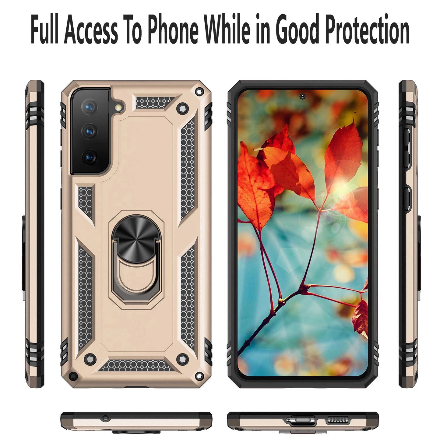 Samsung Galaxy S21 / S21 Ultra / S21 FE Armor Case with 9H Tempered Glass Screen Protector Bundle