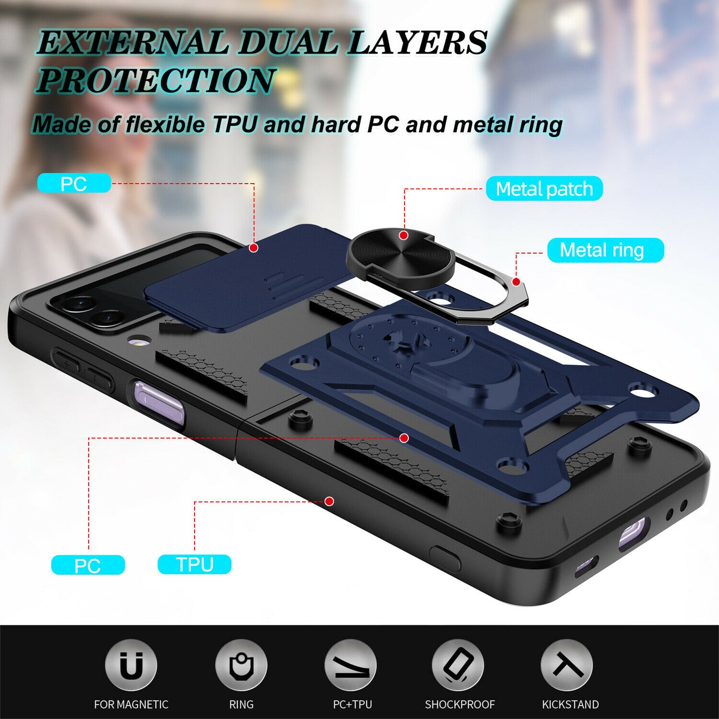 Hybrid Armor Ring Stand Case Samsung Z Flip 3 5G