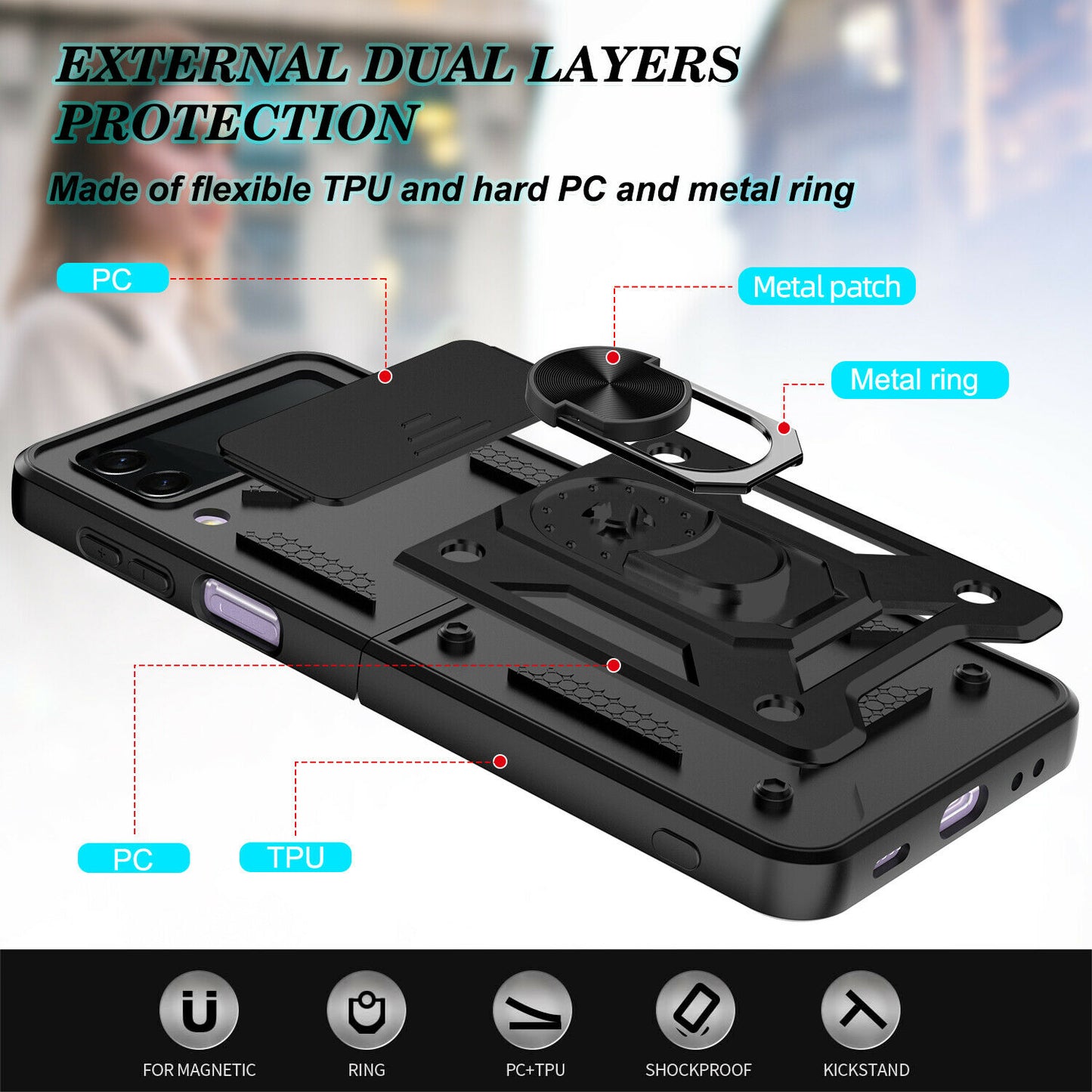 Hybrid Armor Ring Stand Case Samsung Z Flip 3 5G