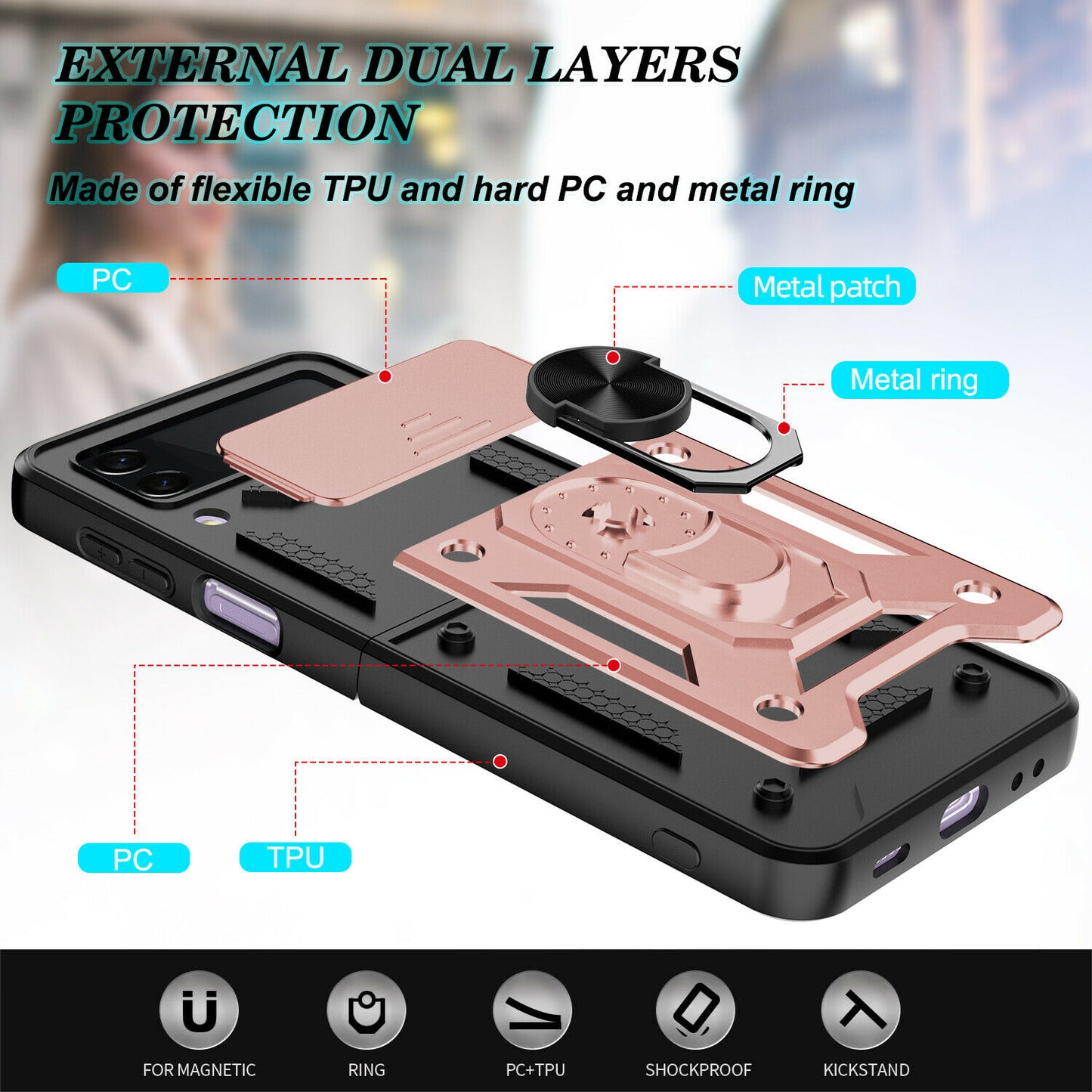 Hybrid Armor Ring Stand Case Samsung Z Flip 3 5G