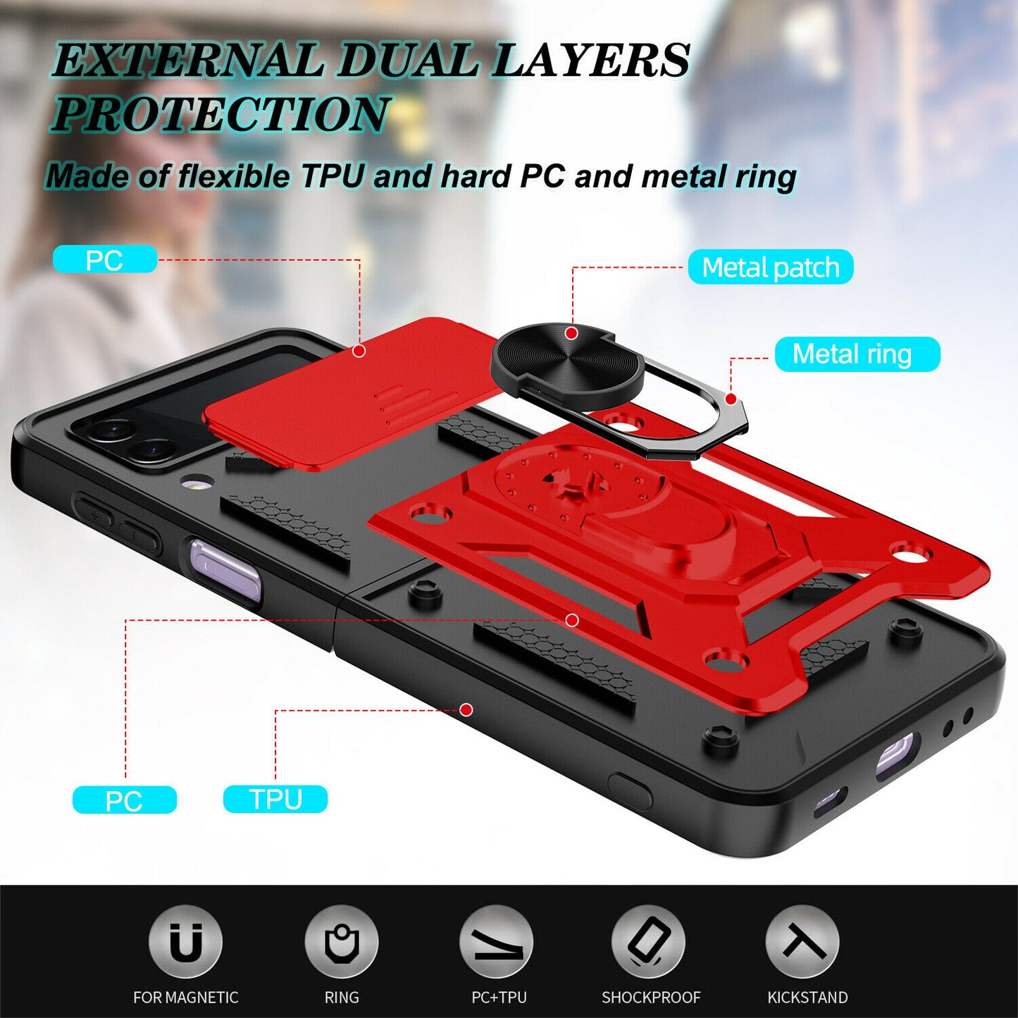 Hybrid Armor Ring Stand Case Samsung Z Flip 3 5G