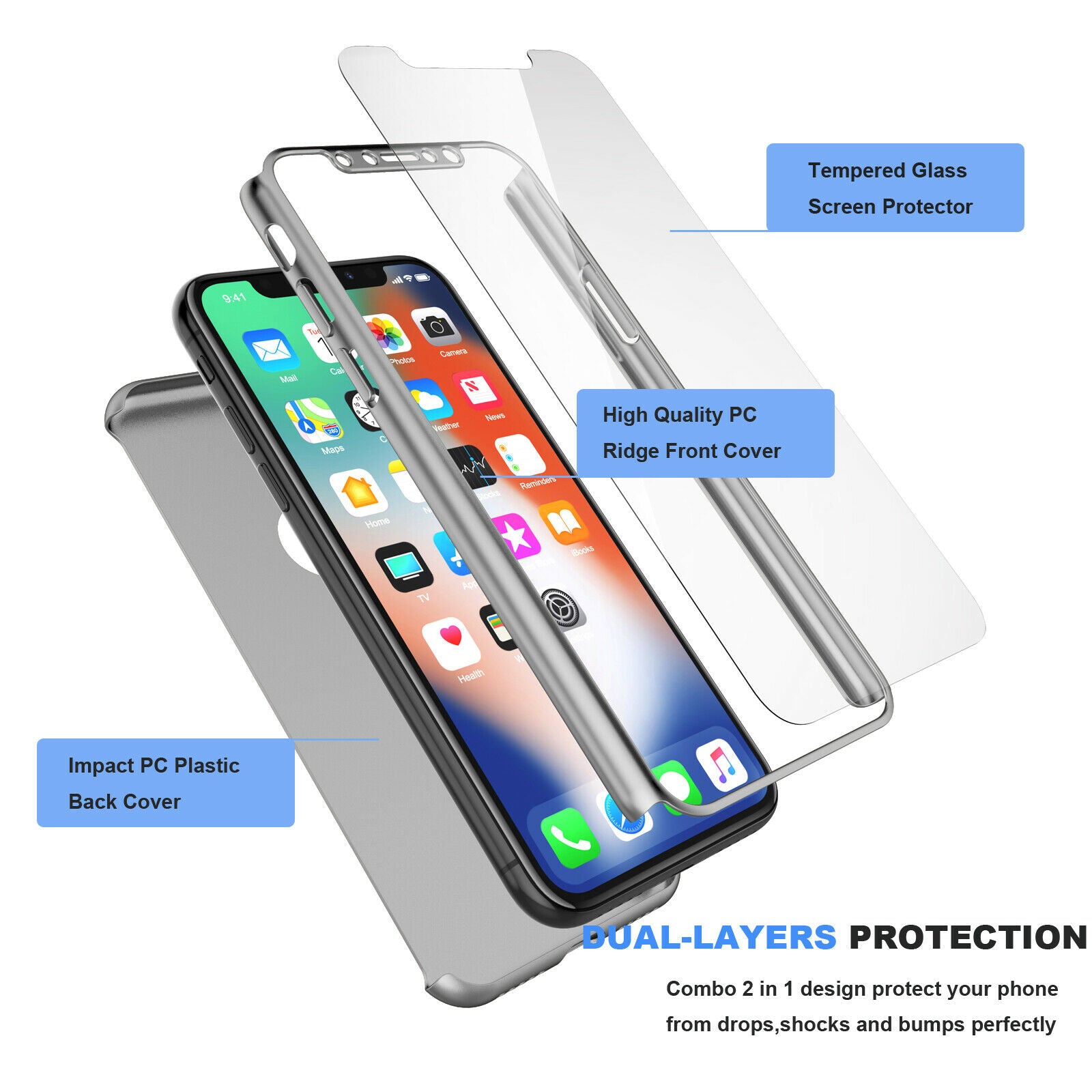 Case Full Body Cover +Tempered Glass For iPhone - carolay.co
