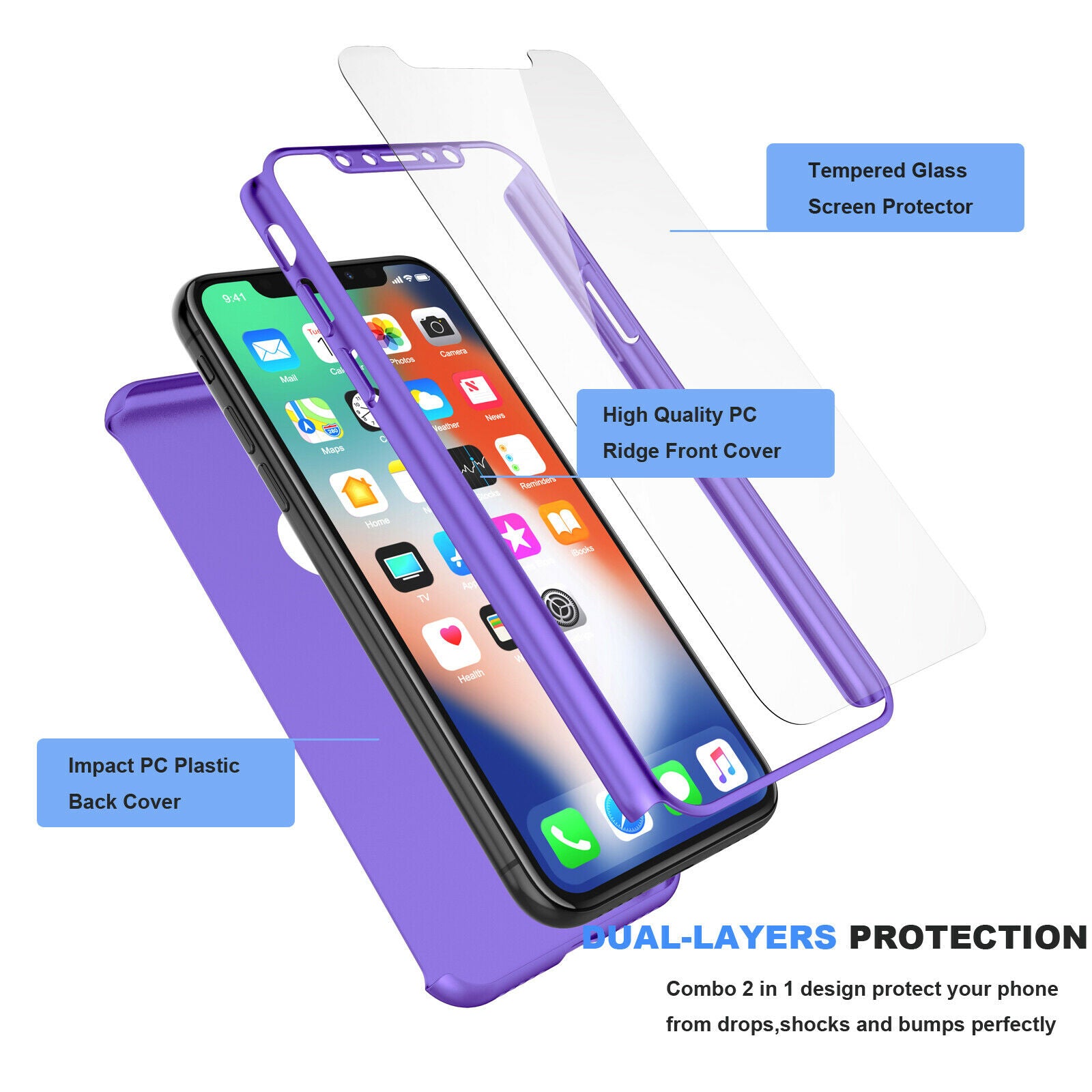 Case Full Body Cover +Tempered Glass For iPhone - carolay.co