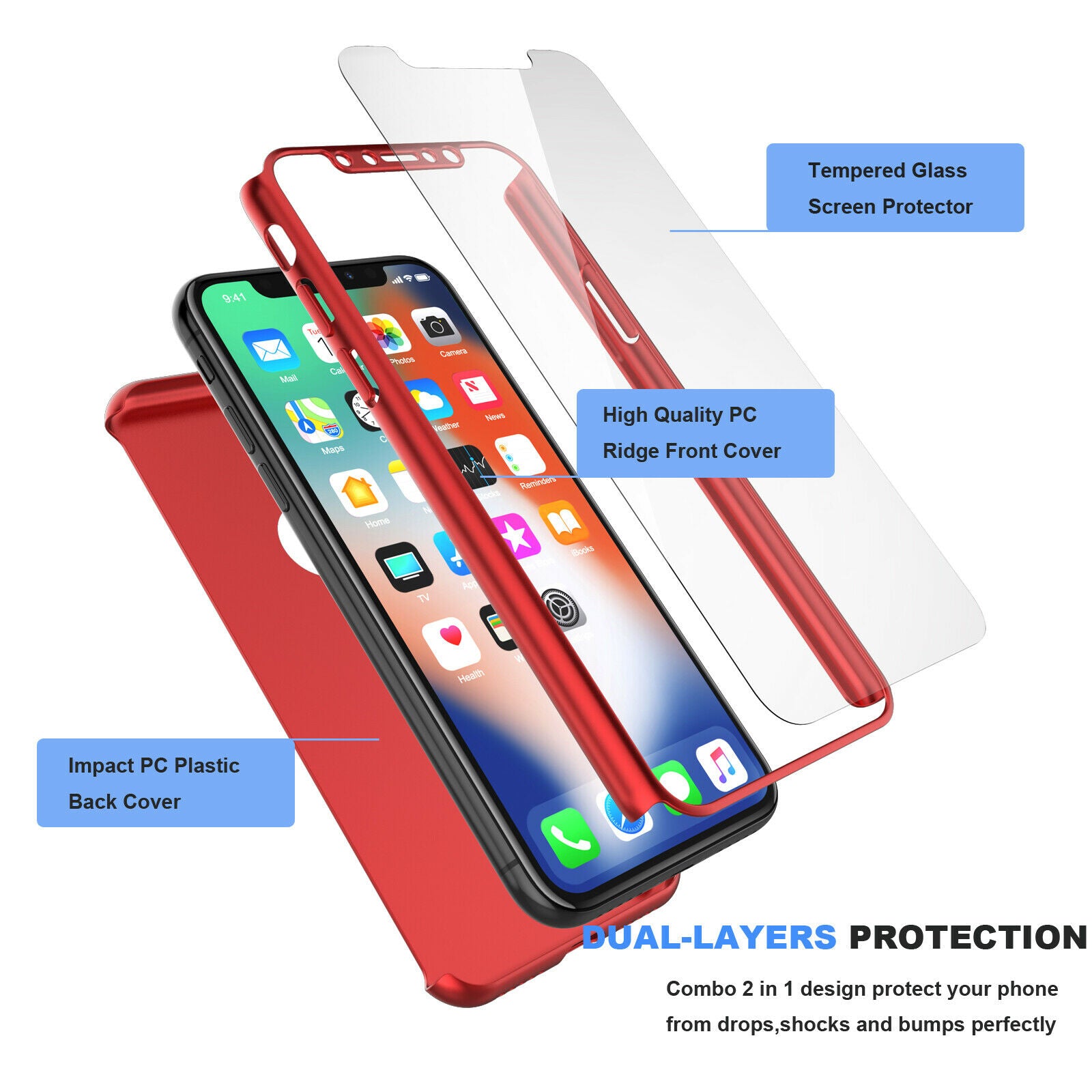 Case Full Body Cover +Tempered Glass For iPhone - carolay.co