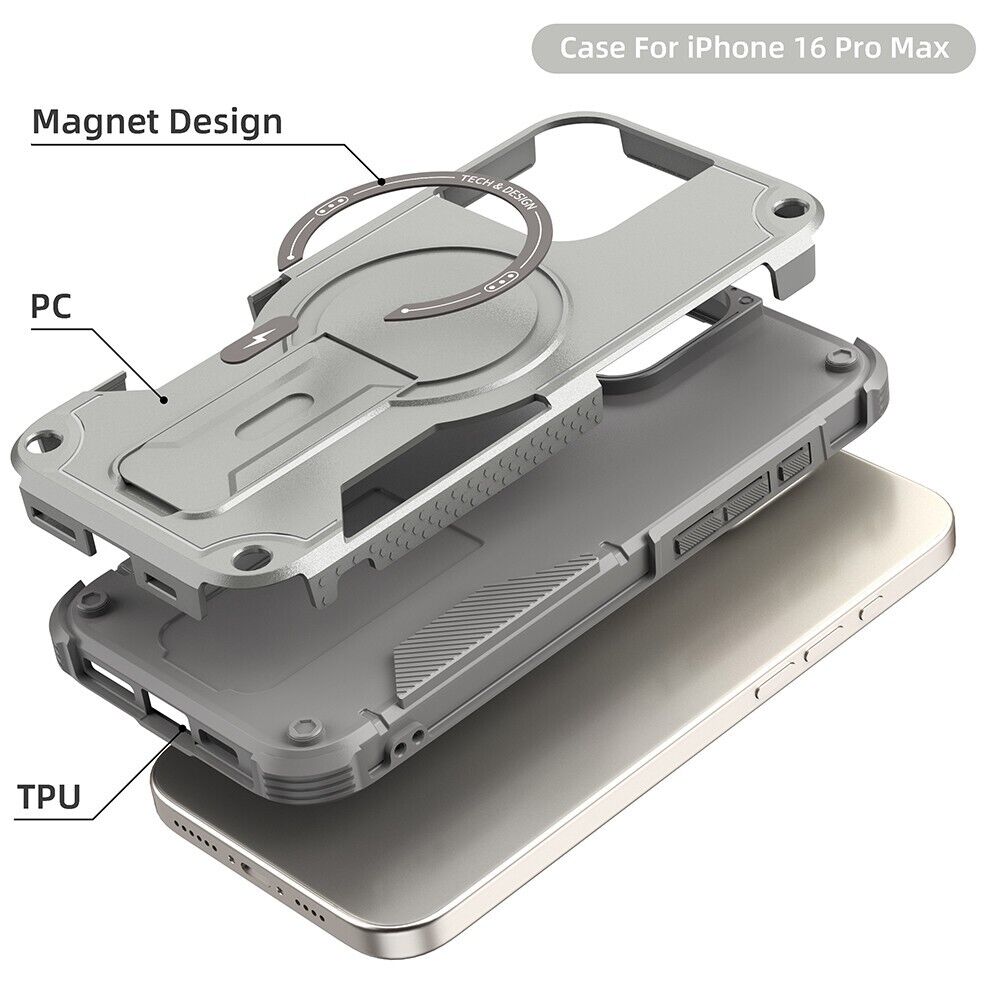 Rugged Magnetic Kickstand Case For iPhone 16