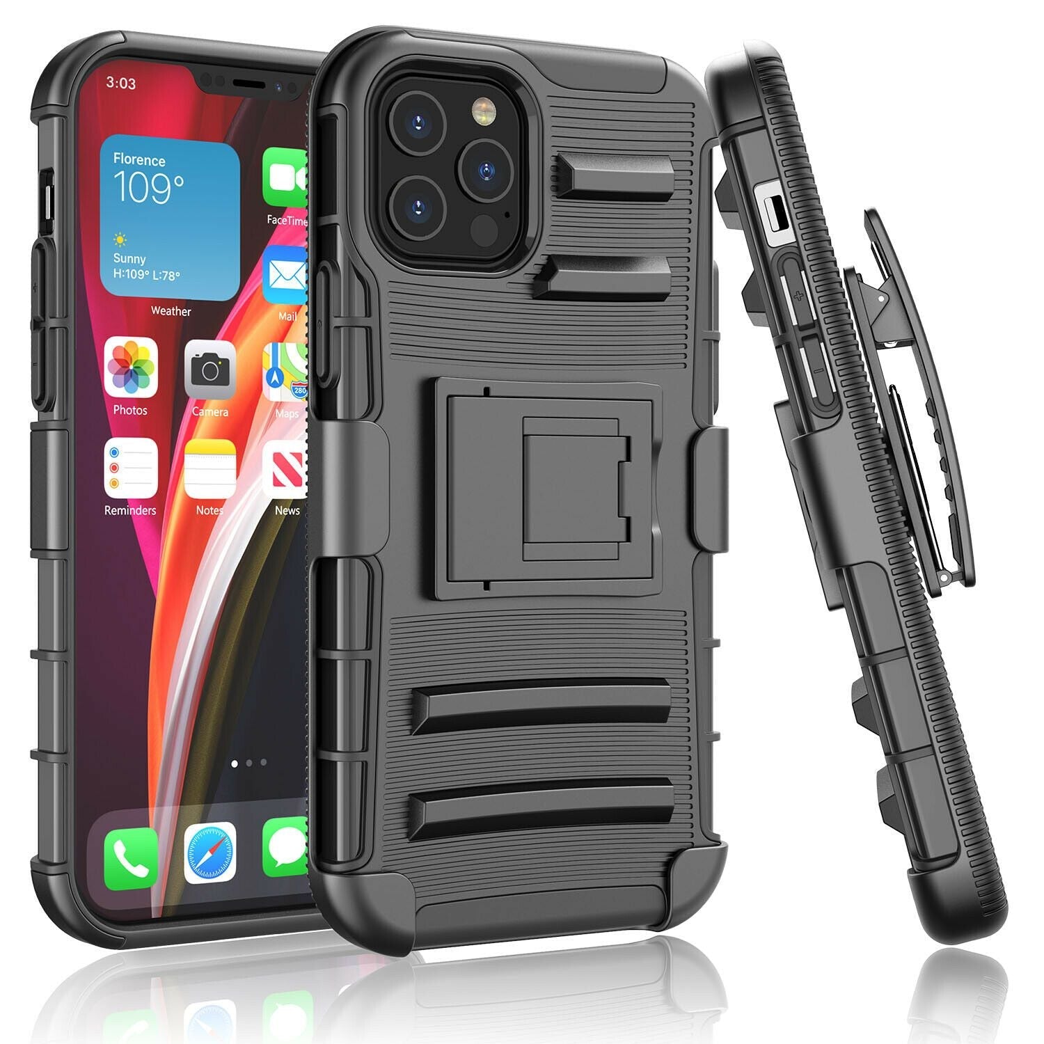 Armor Case with Kickstand Belt Clip Cover for iPhone 12 - carolay.co