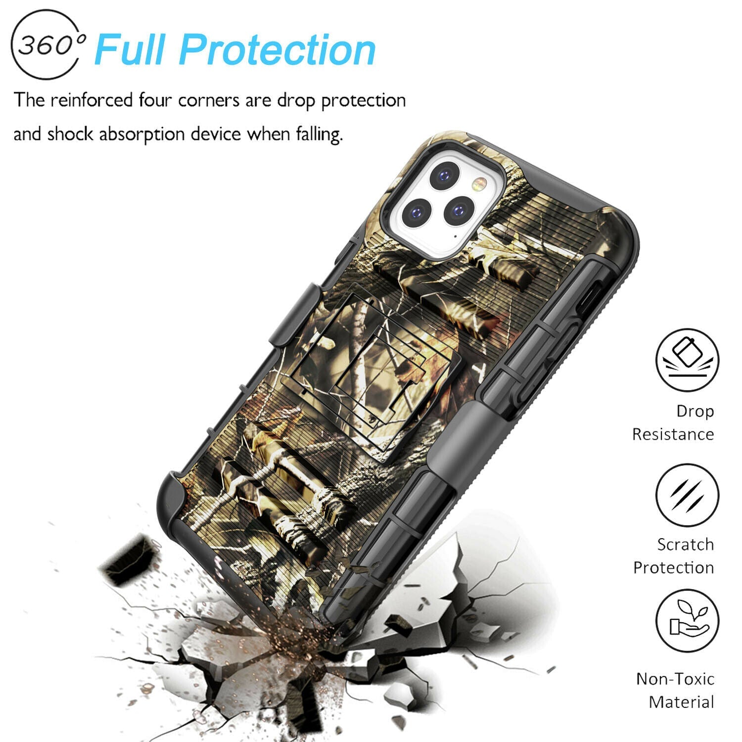 Camo Case with Kickstand Belt Clip Holster Cover for iPhone - carolay.co