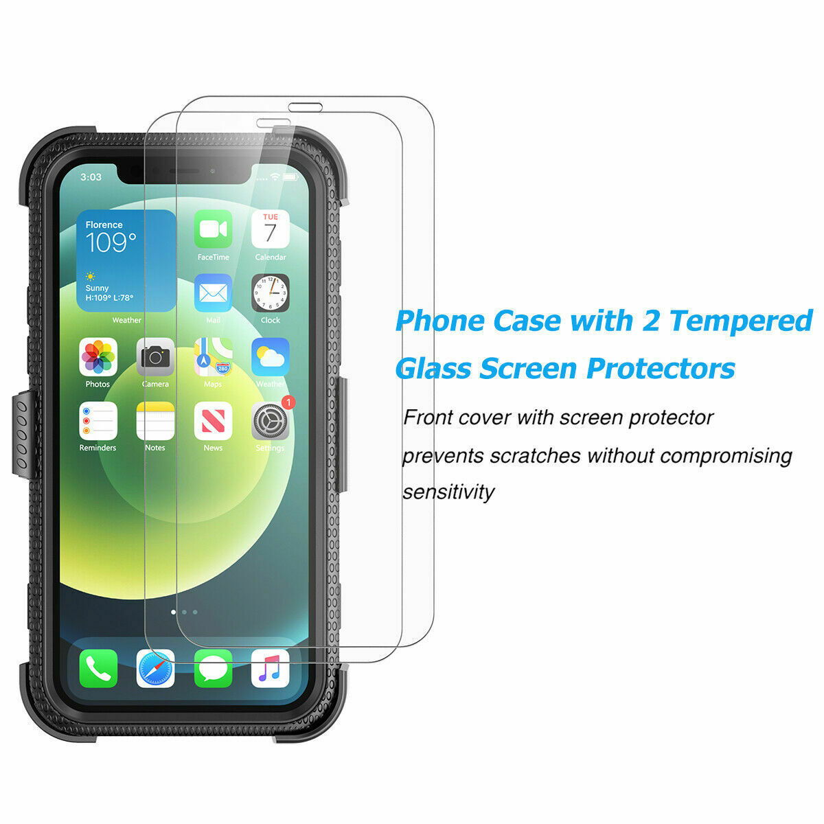 Case Belt Clip Stand + 2 Pack Screen Protector for iPhone 12 - carolay.co