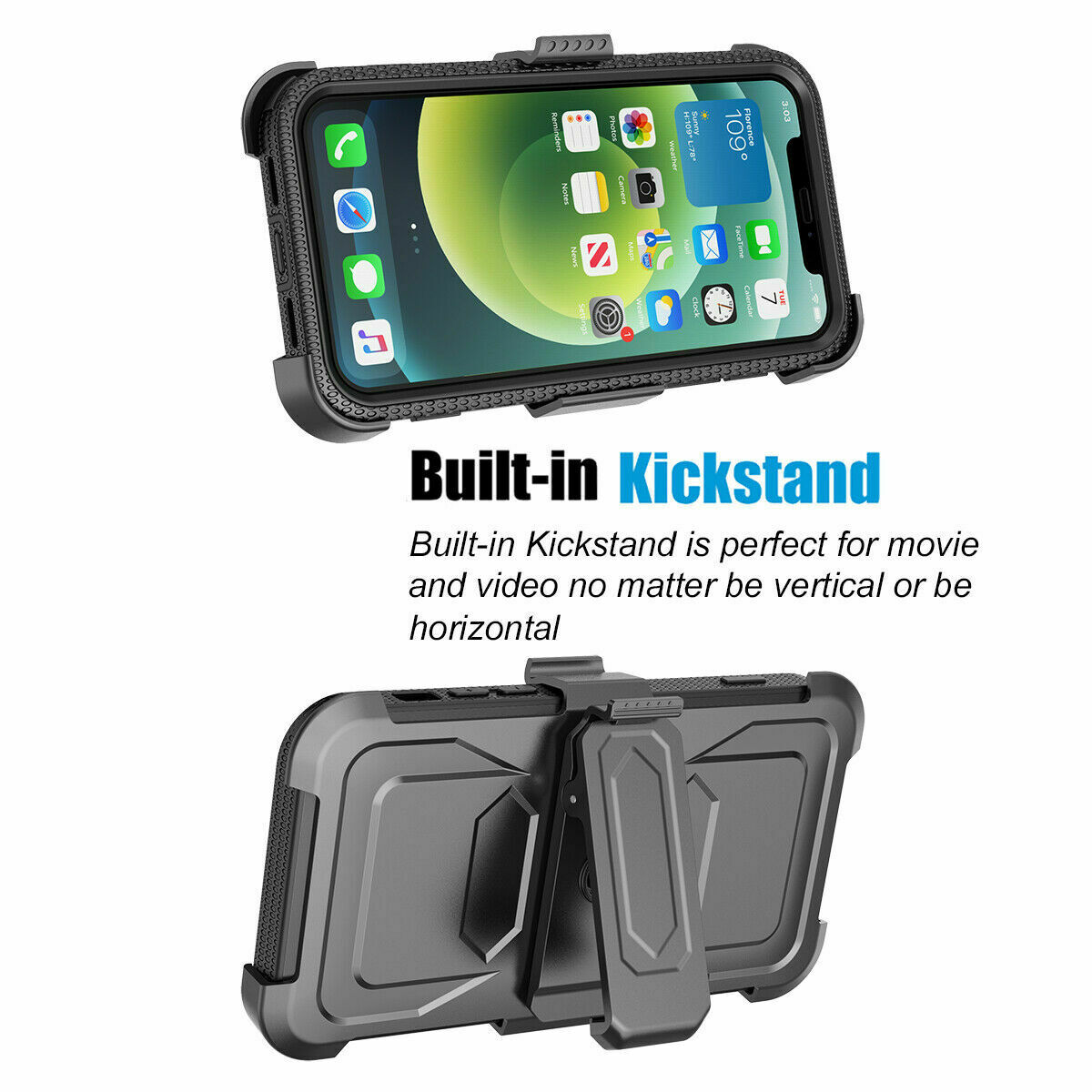 Case Belt Clip Stand + 2 Pack Screen Protector for iPhone 12 - carolay.co