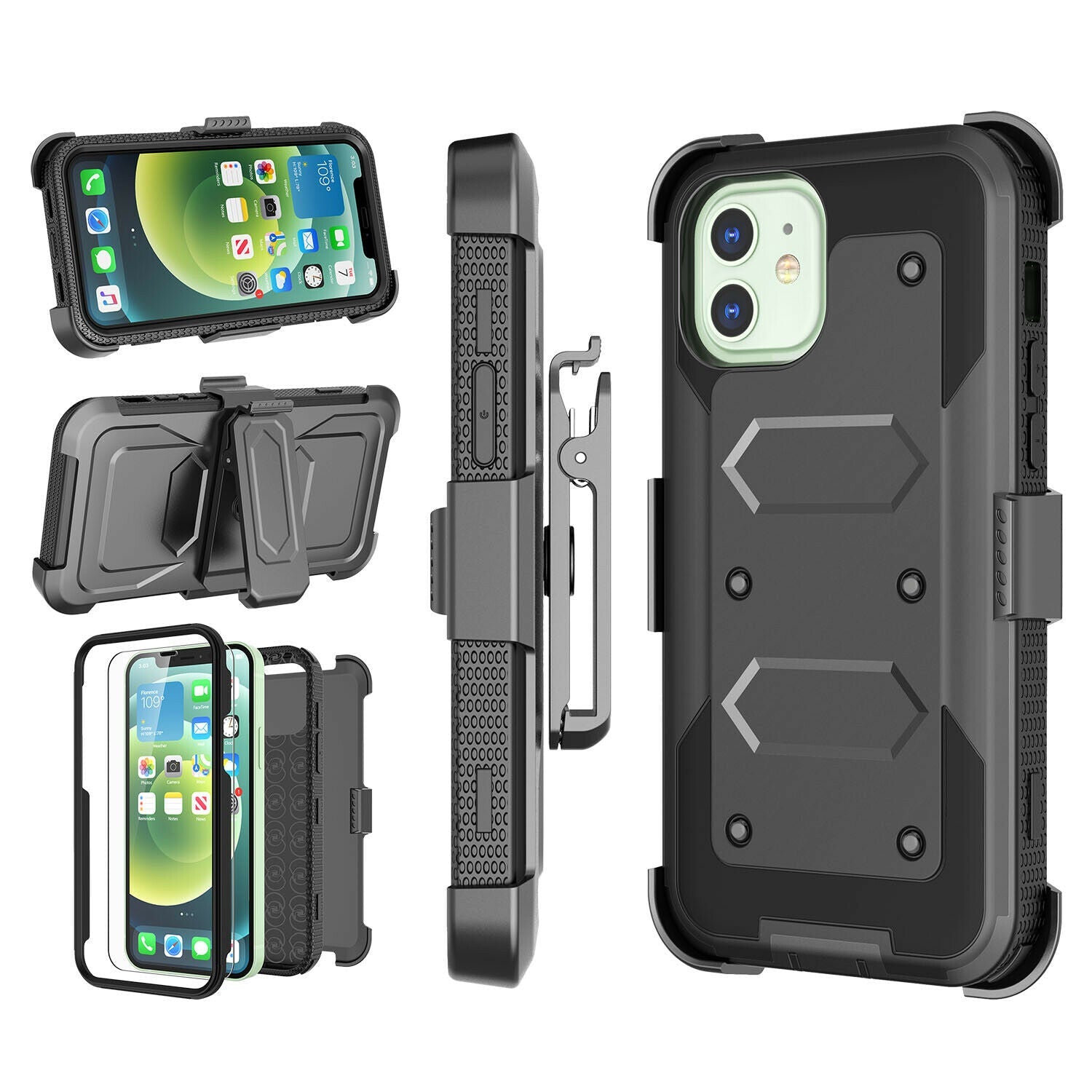 Case Belt Clip Stand + 2 Pack Screen Protector for iPhone 12 - carolay.co