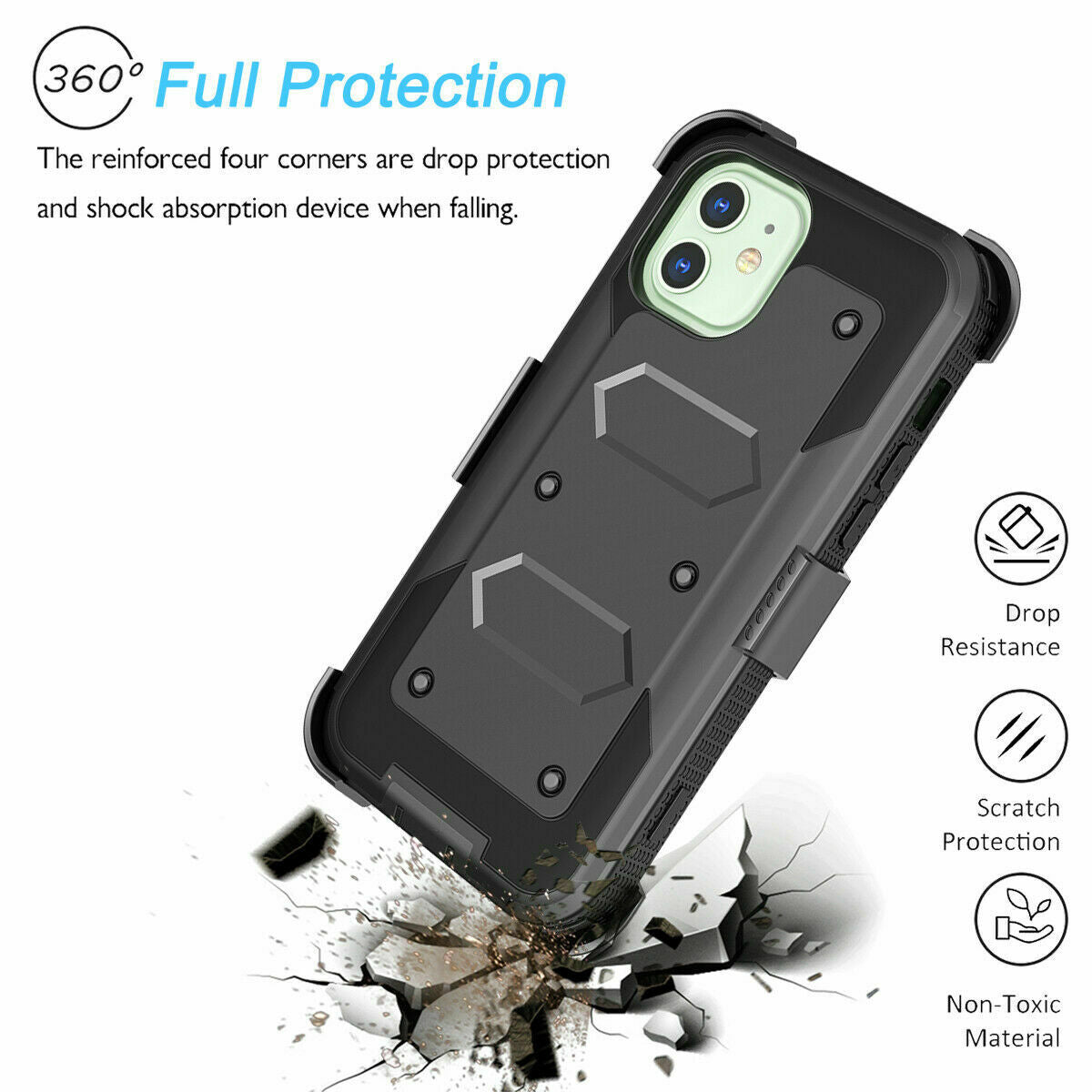 Case Belt Clip Stand + 2 Pack Screen Protector for iPhone 12 - carolay.co
