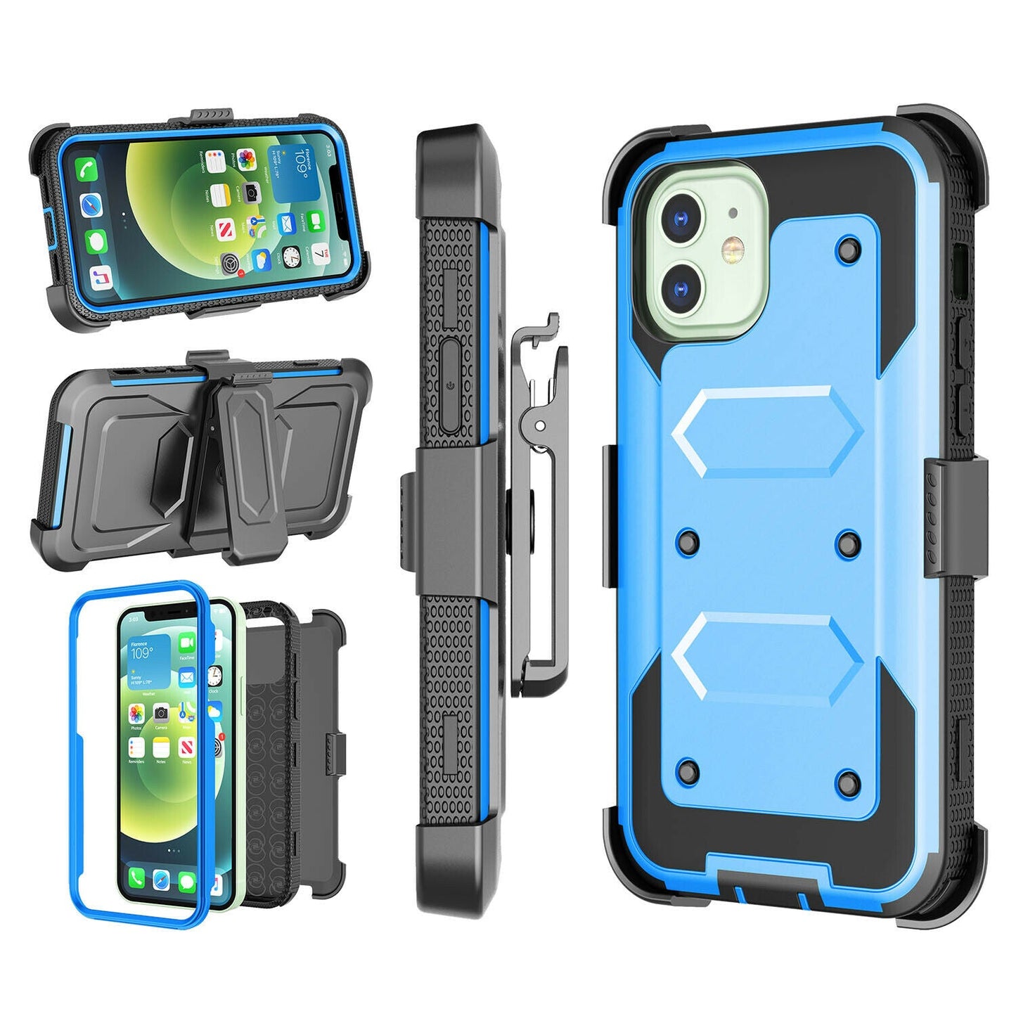 Case Belt Clip Stand + 2 Pack Screen Protector for iPhone 12 - carolay.co