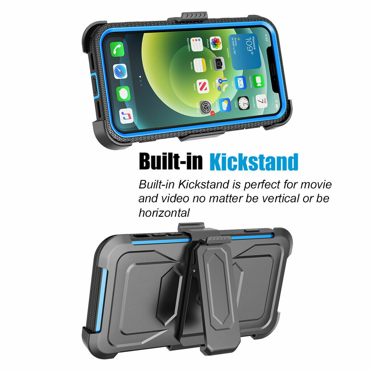 Case Belt Clip Stand + 2 Pack Screen Protector for iPhone 12 - carolay.co