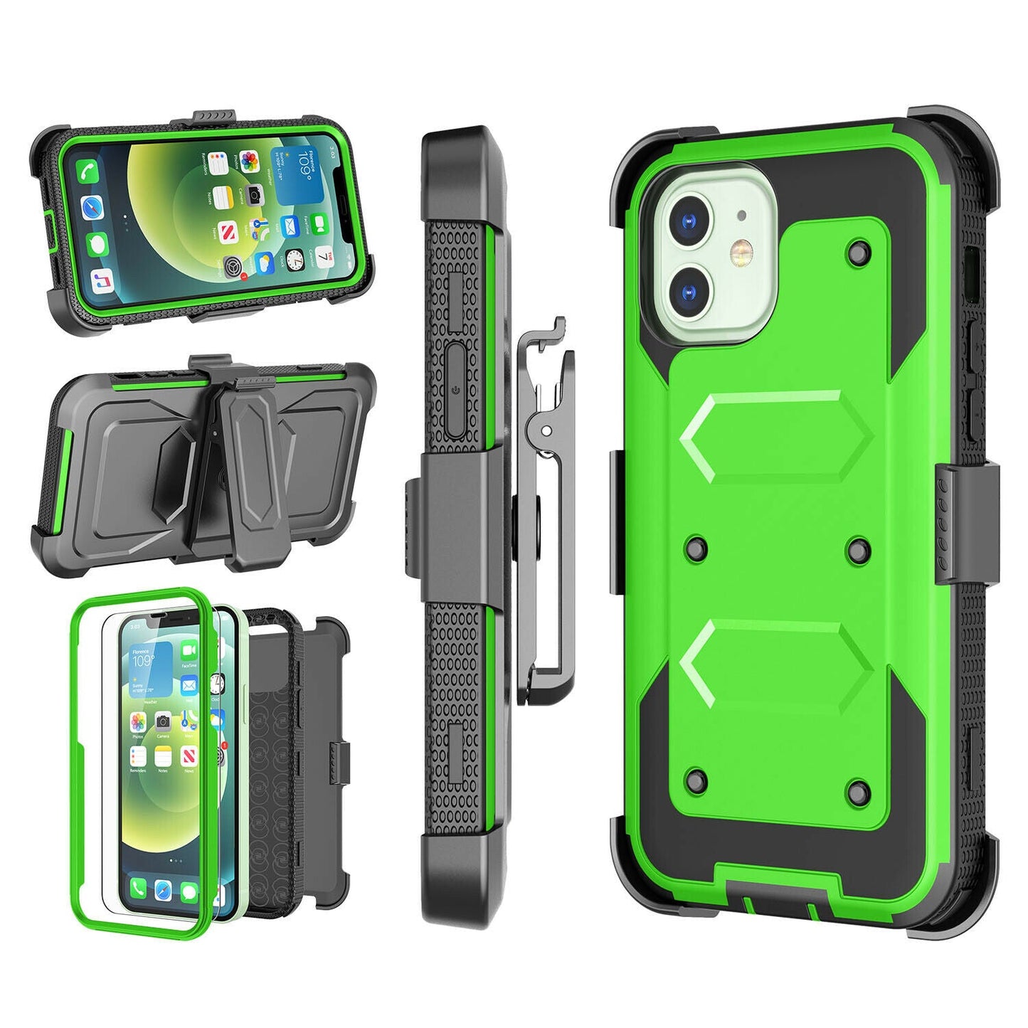 Case Belt Clip Stand + 2 Pack Screen Protector for iPhone 12 - carolay.co