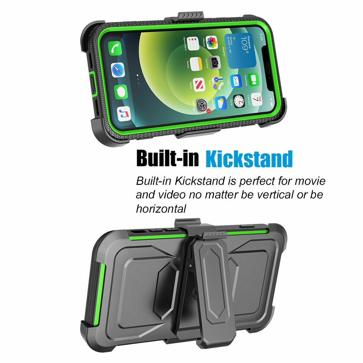 Case Belt Clip Stand + 2 Pack Screen Protector for iPhone 12 - carolay.co