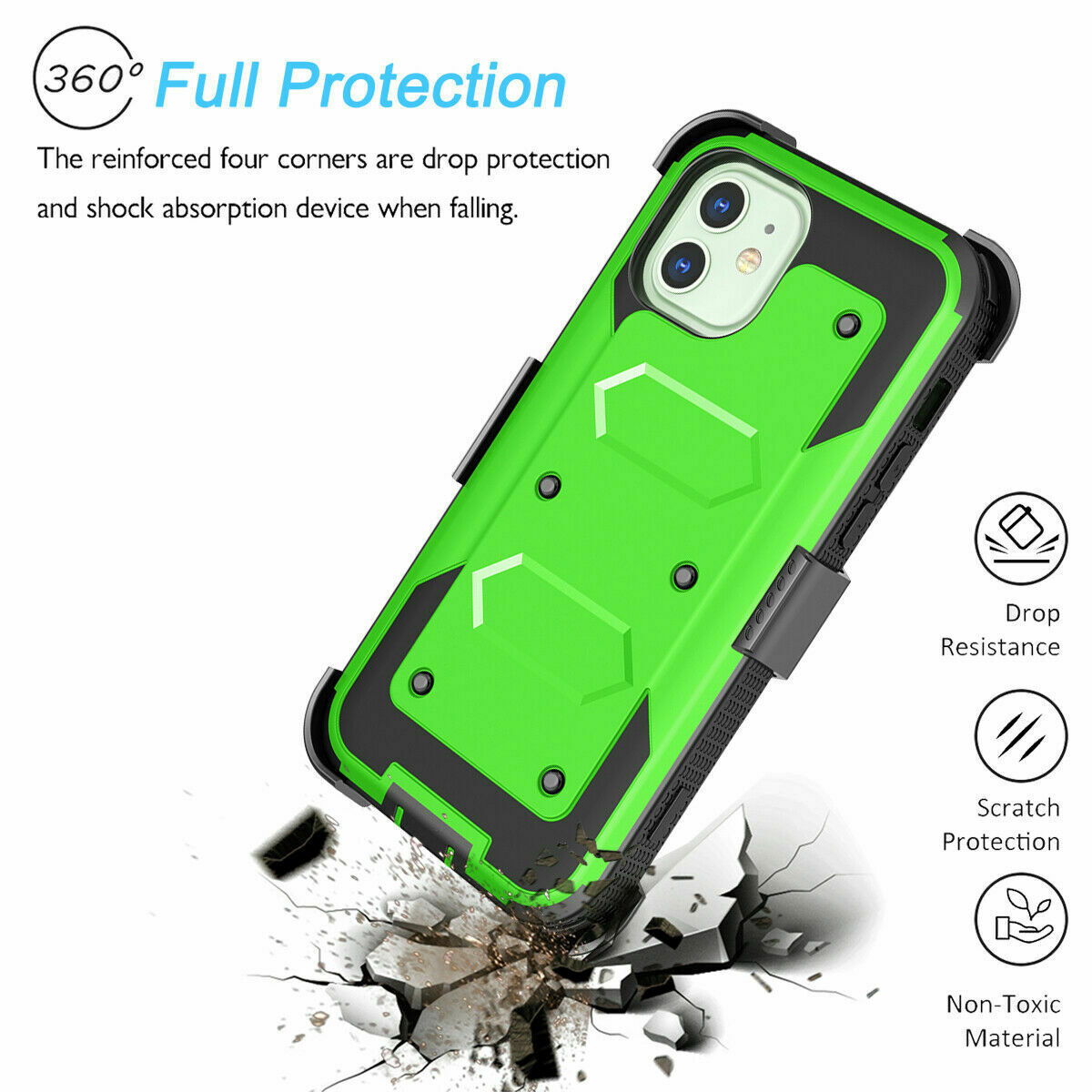 Case Belt Clip Stand + 2 Pack Screen Protector for iPhone 12 - carolay.co