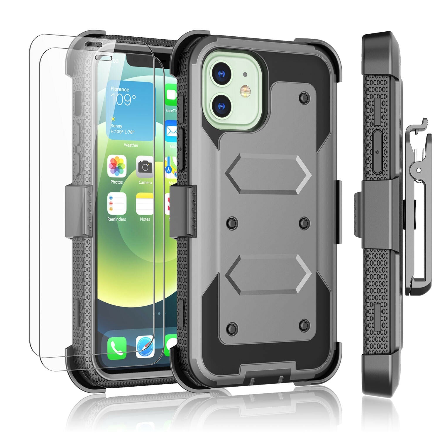 Case Belt Clip Stand + 2 Pack Screen Protector for iPhone 12 - carolay.co