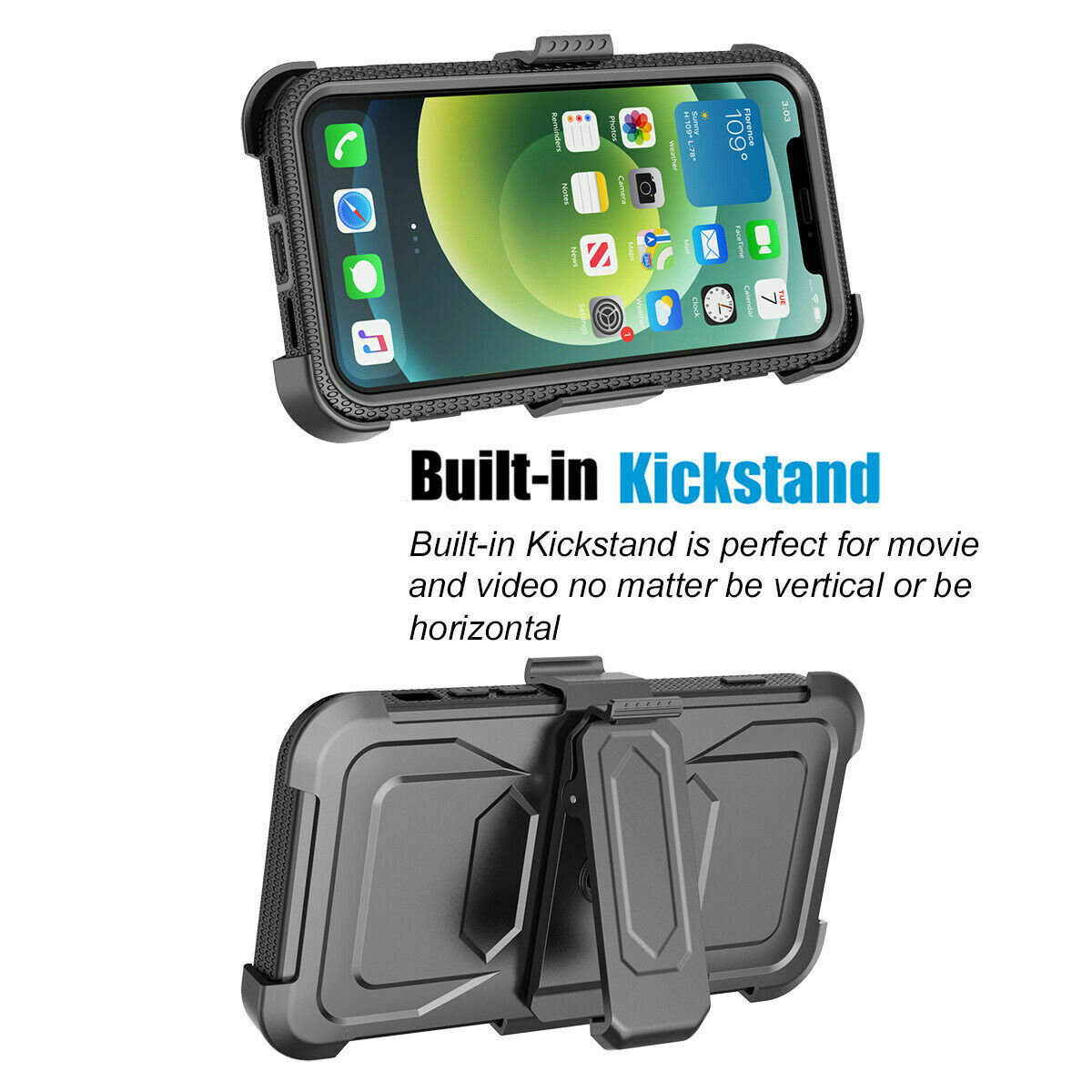 Case Belt Clip Stand + 2 Pack Screen Protector for iPhone 12 - carolay.co