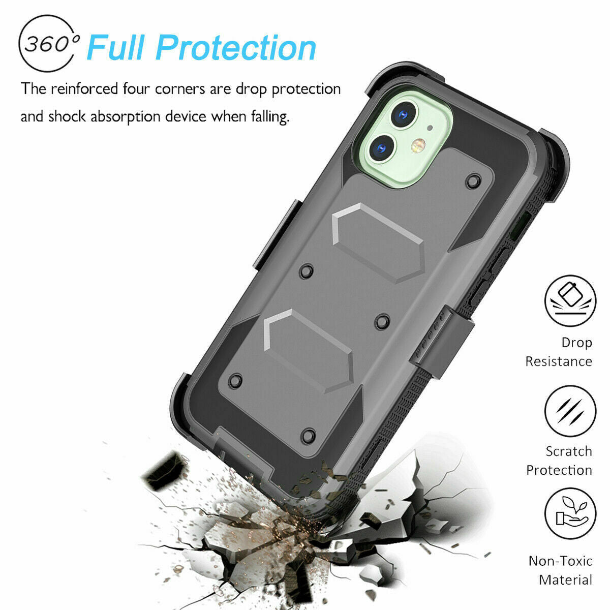 Case Belt Clip Stand + 2 Pack Screen Protector for iPhone 12 - carolay.co