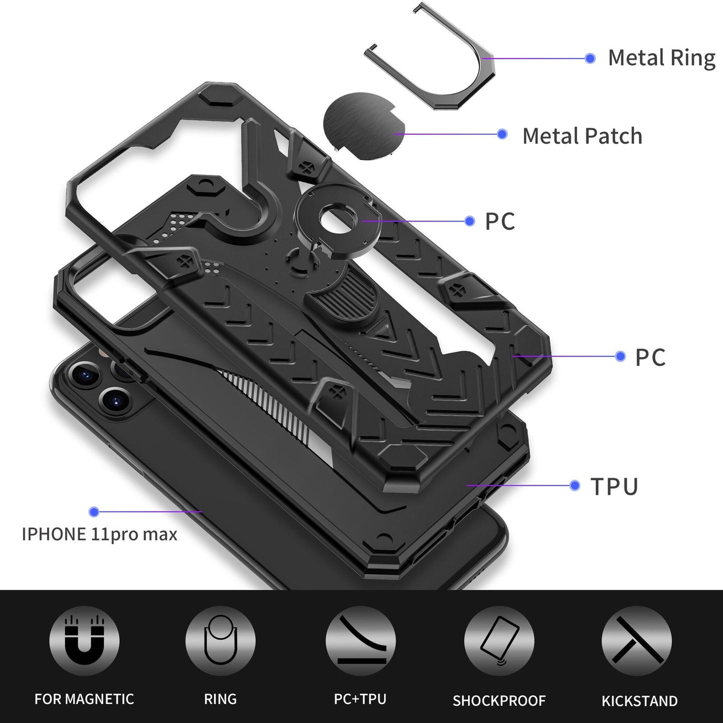 Case Luxury Armor Shockproof Ring Holder Case For iPhone - carolay.co