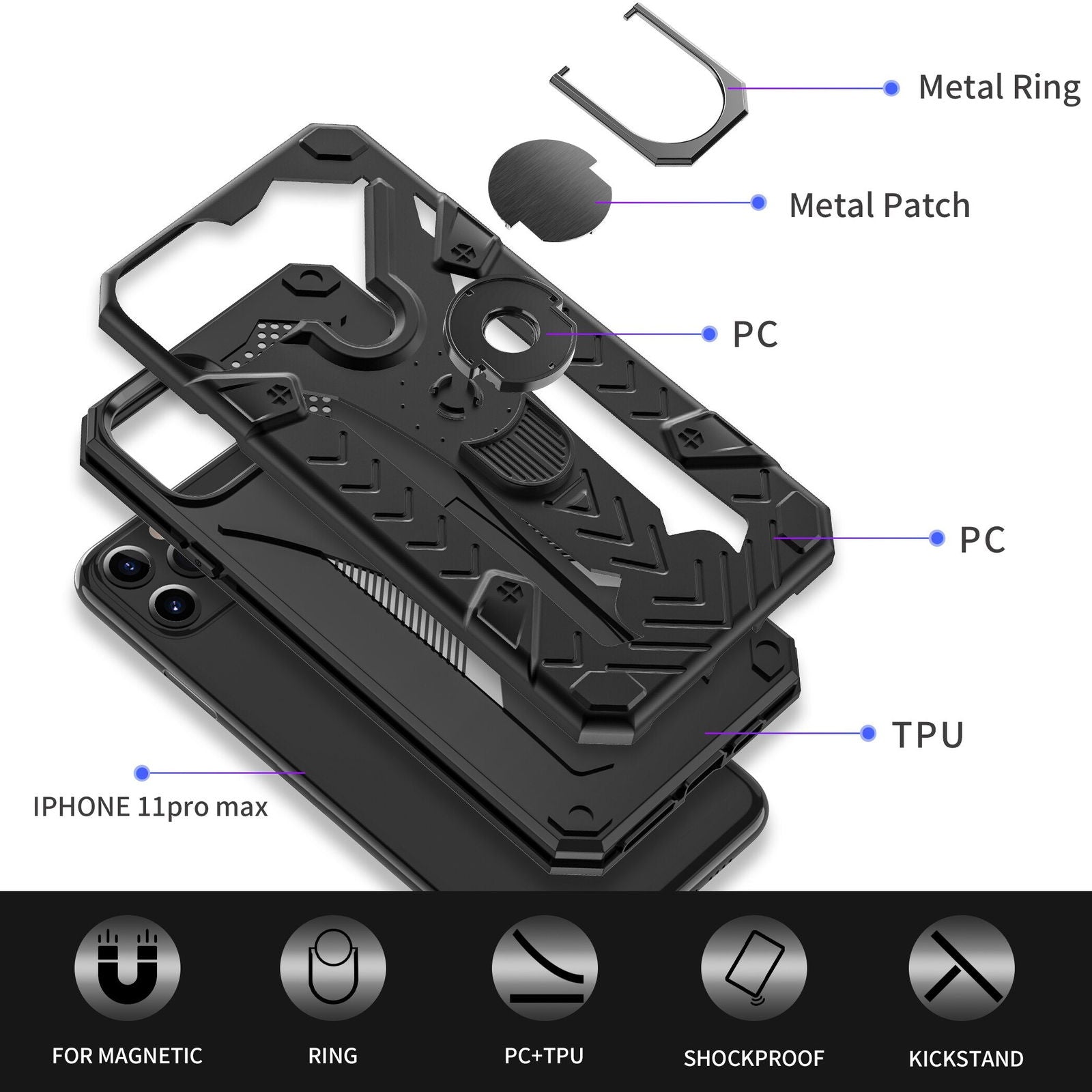 Case Luxury Armor Shockproof Ring Holder Case For iPhone - carolay.co
