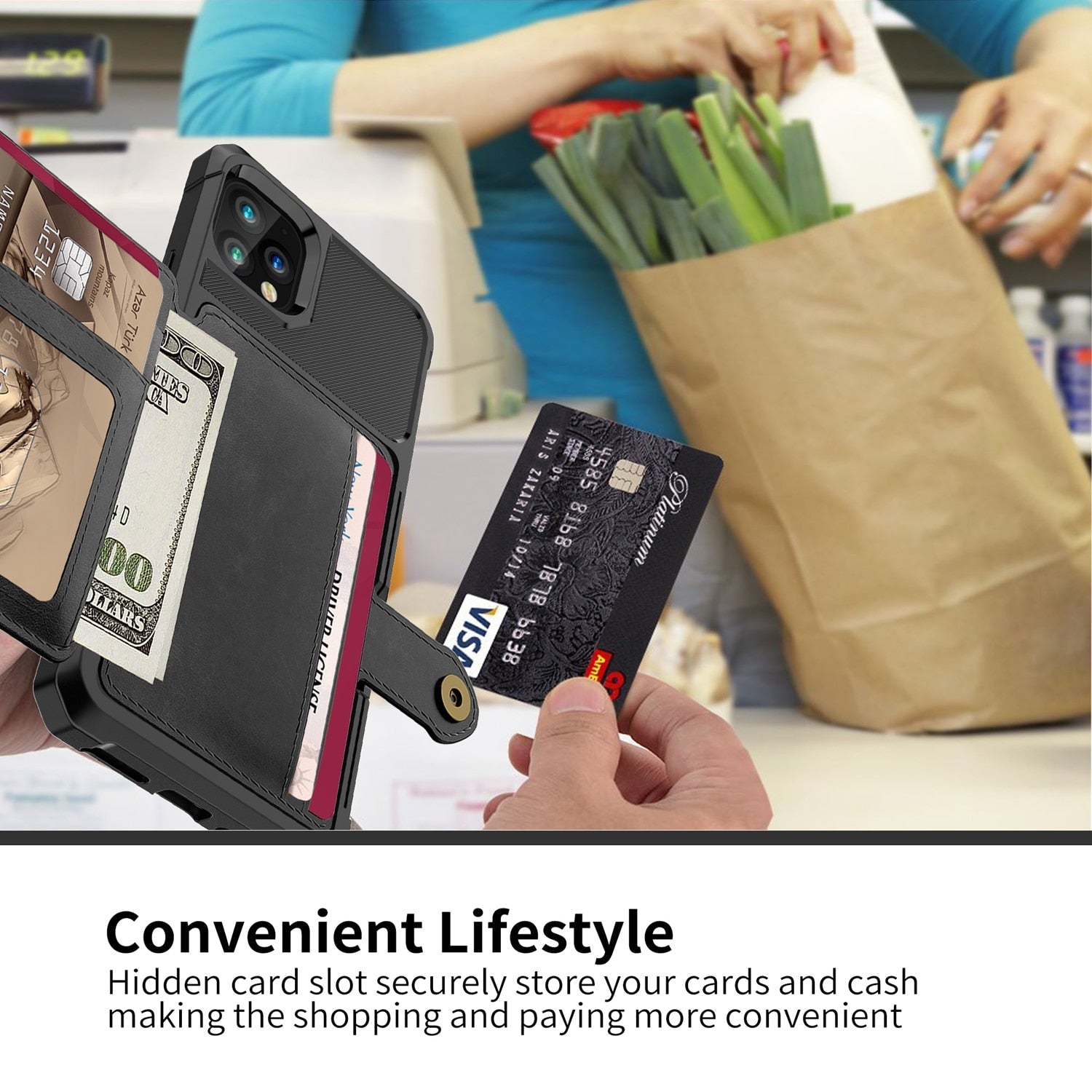 Credit Card PU Leather Flip Wallet Photo Holder Hard Back Cover - carolay.co