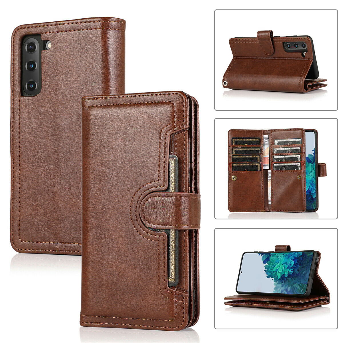 Flip Magnetic Leather Strap Card Case for Samsung Galaxy S21 Ultra Plus - carolay.co